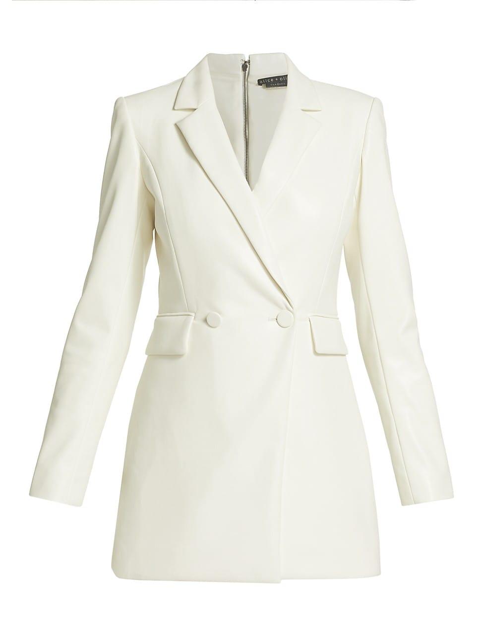 Alice + Olivia Kyrie Faux Leather Blazer Dress in White | Lyst
