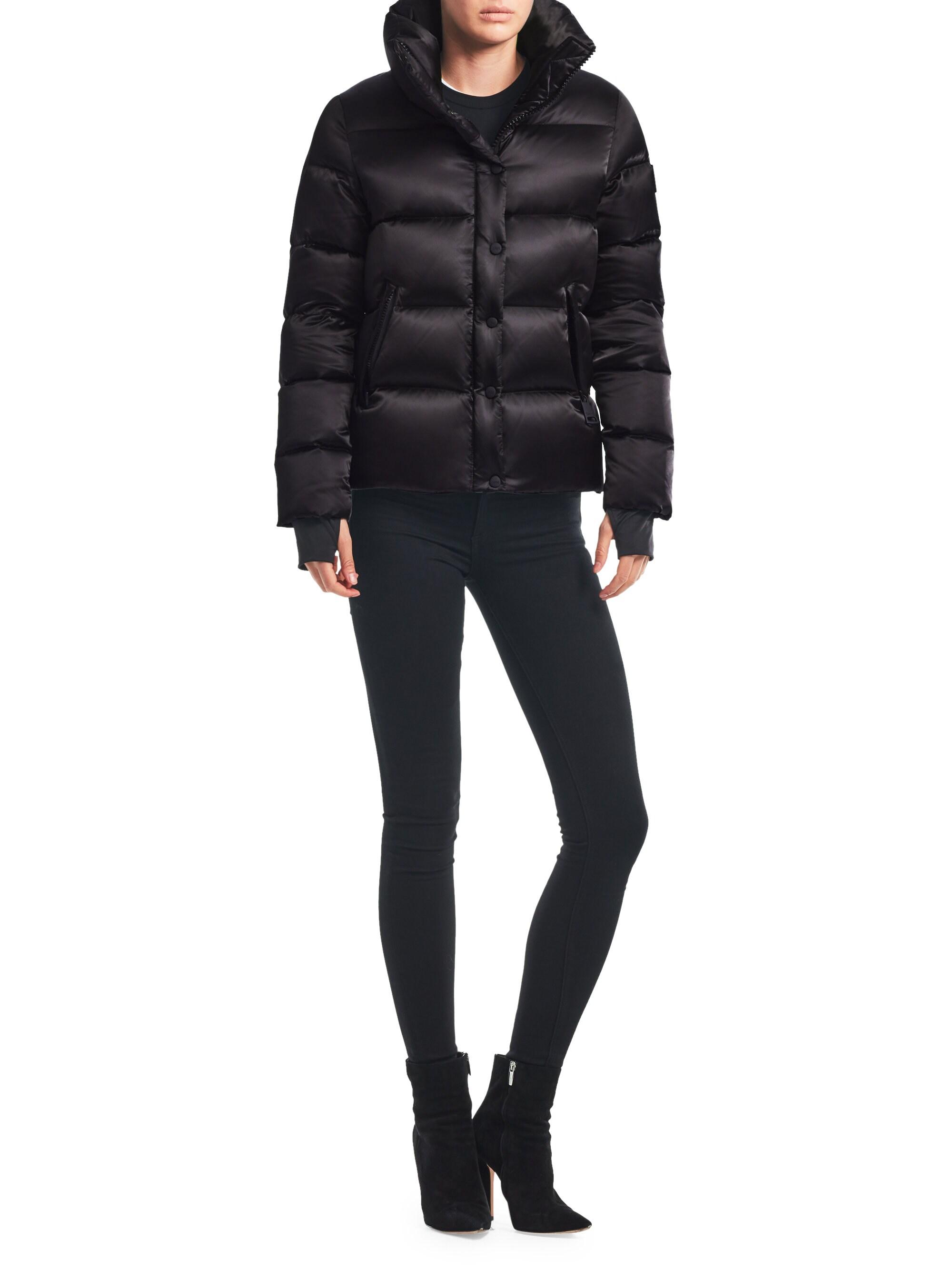 Sam. Isabel Satin Down Puffer Jacket in Black Lyst