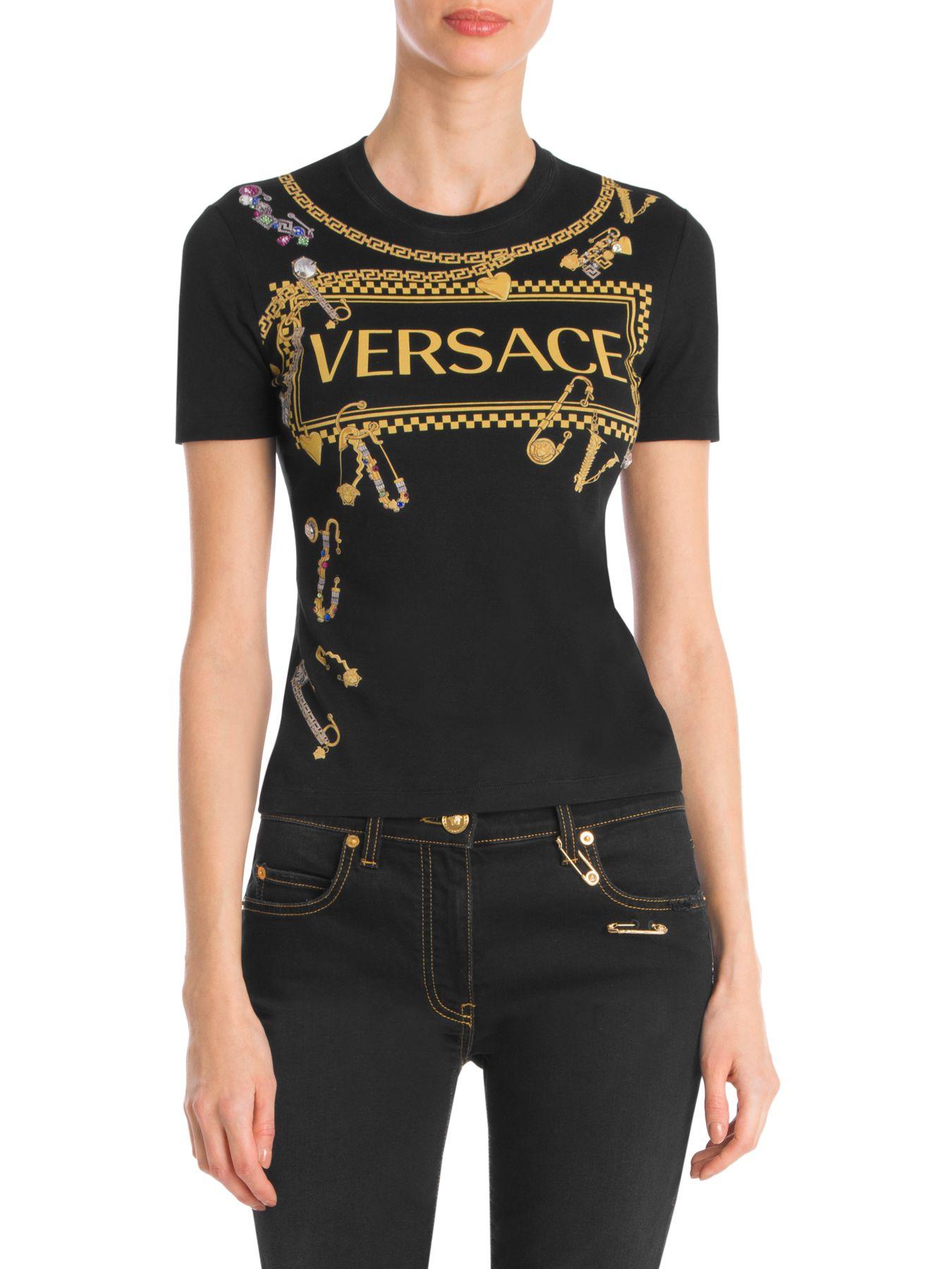 Versace Embellished Cotton Jersey T-shirt in Black - Lyst