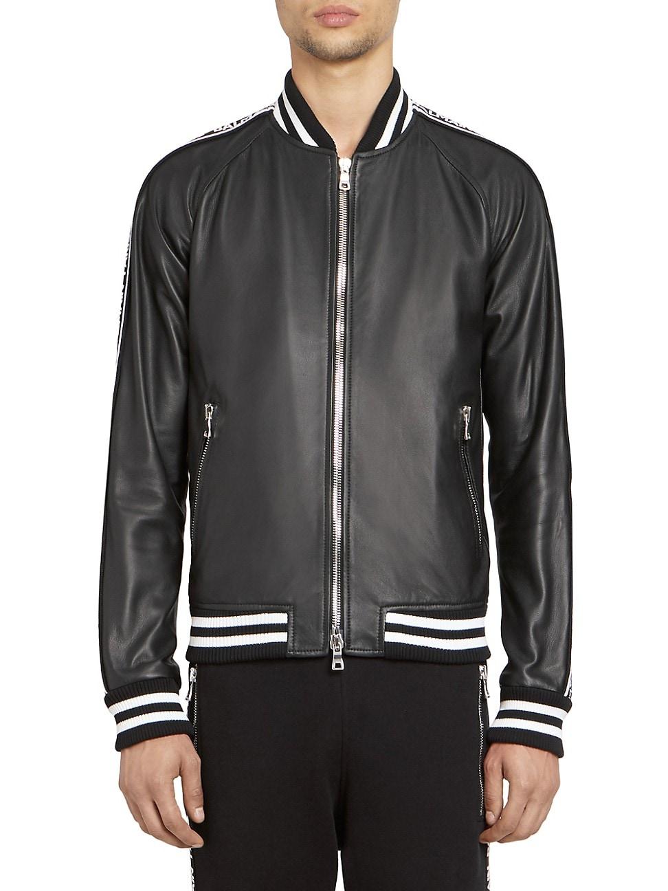 Balmain Leather Bomber Jacket With Logo In Black White Black For Men Save 97 Lyst