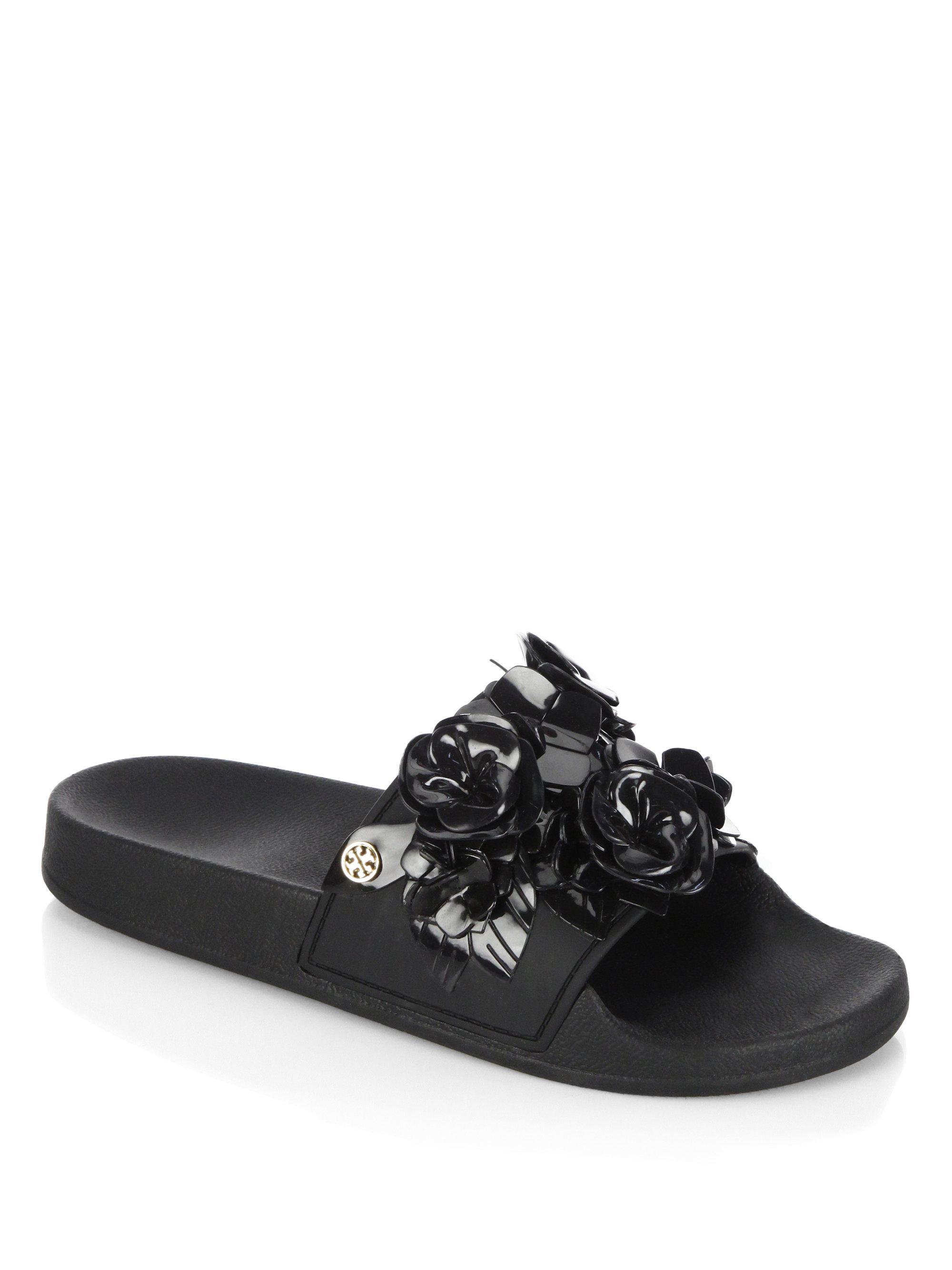 Tory Burch Blossom Slide in Black | Lyst Tory Burch Blossom Slide in Black | Lyst