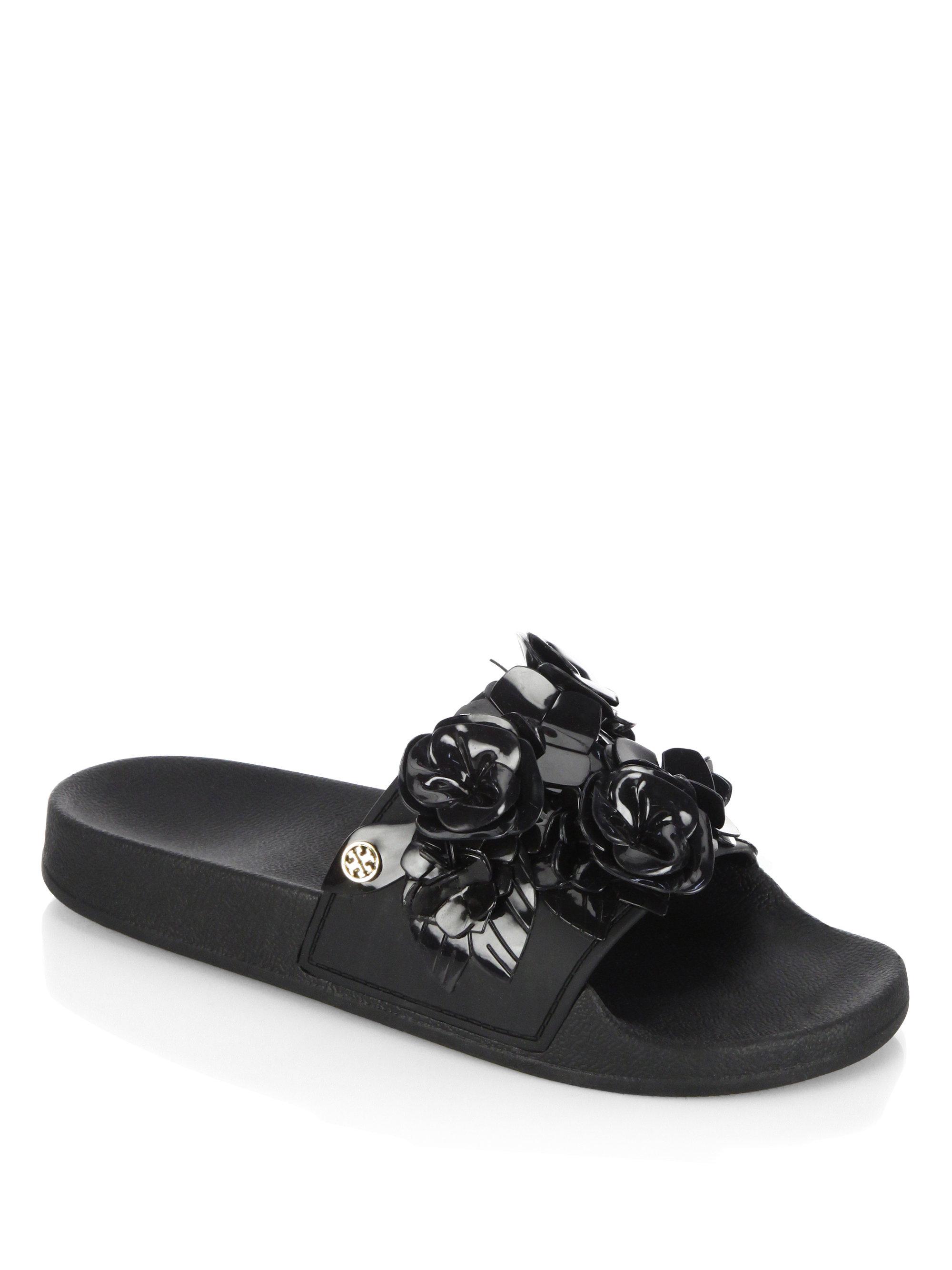 Tory Burch Blossom Slide in Black | Lyst