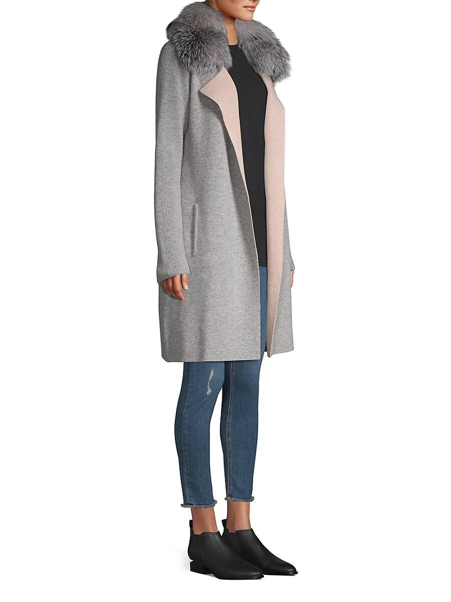Sofia Cashmere Fox Fur-collar Cashmere Cardigan in Gray | Lyst