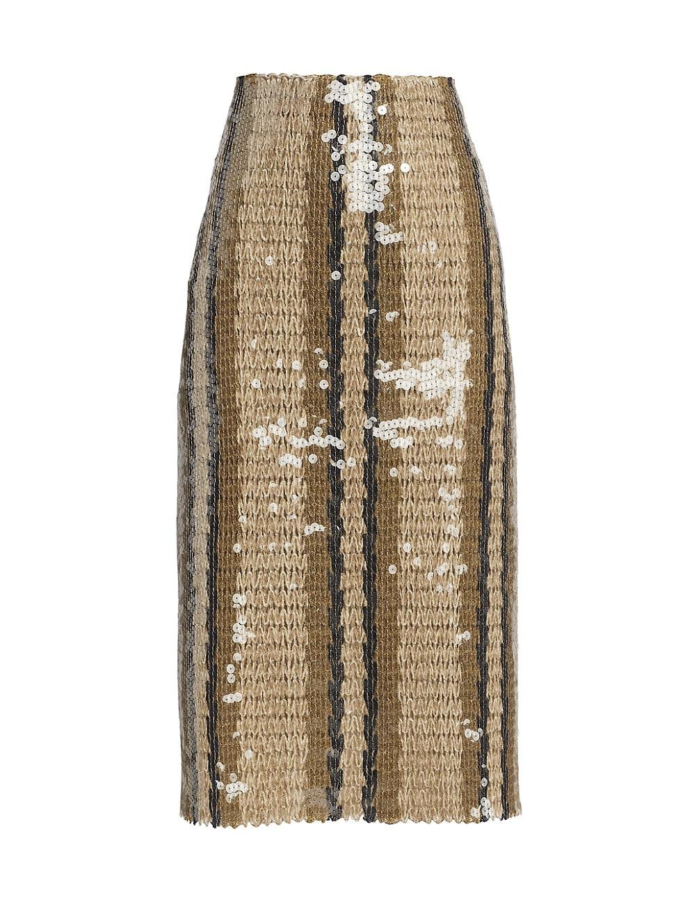 Brunello Cucinelli Striped Sequined Midi-skirt in Natural | Lyst