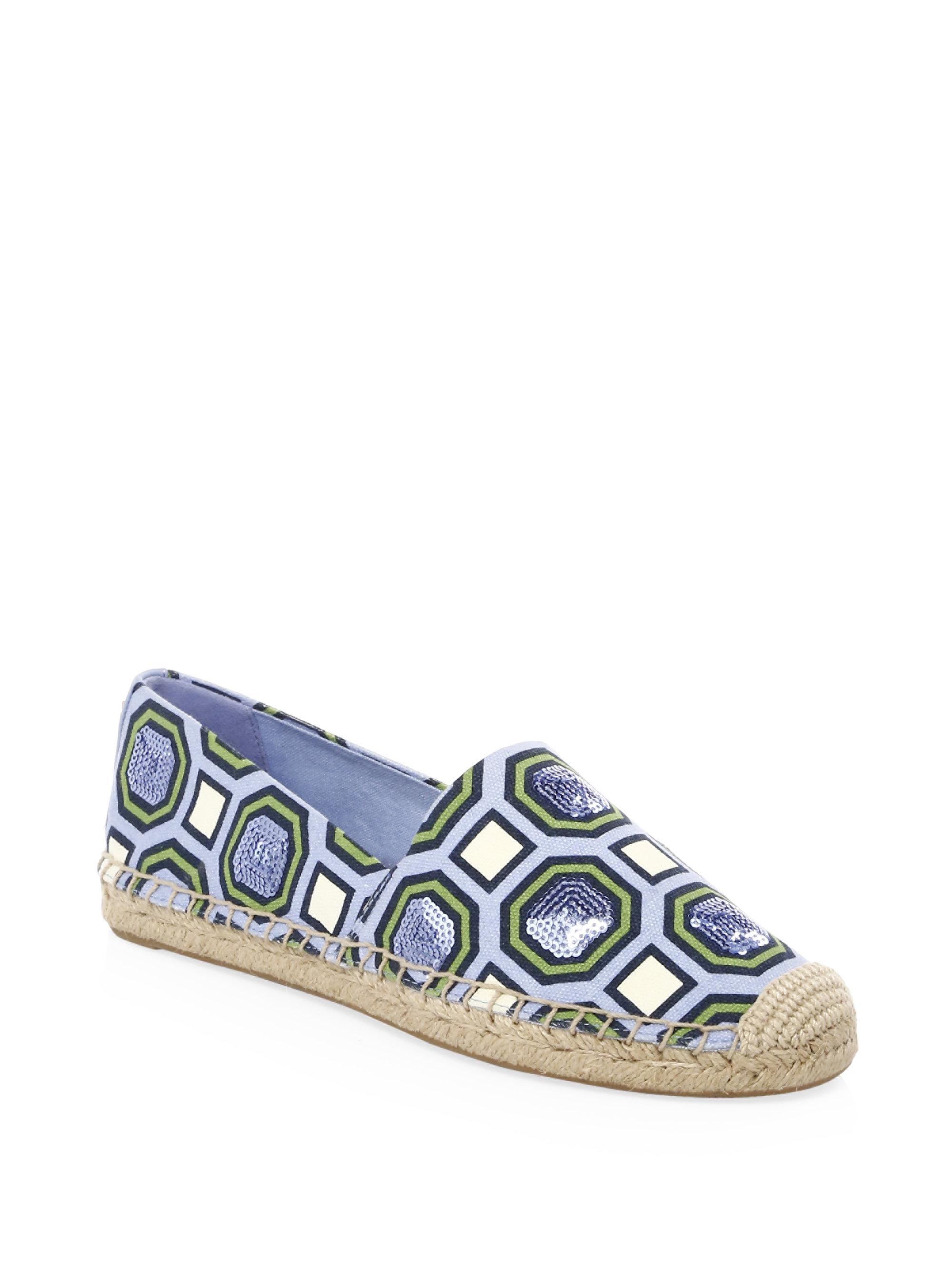 Tory Burch Canvas Cecily Embellished Espadrilles in Light Chambray ...