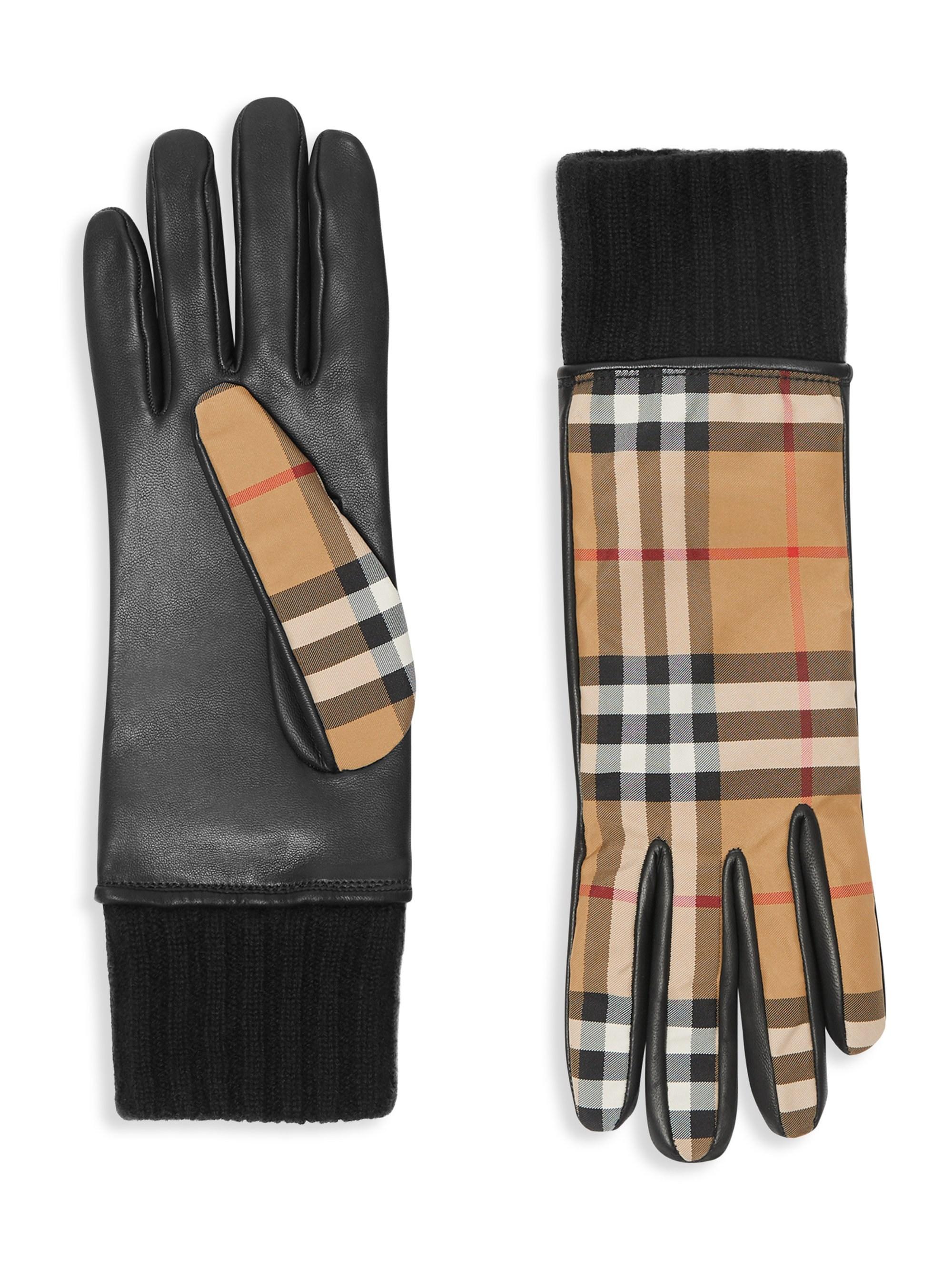Burberry Cashmere-lined Check And Lambskin Gloves in Antique Yellow/Black Lyst