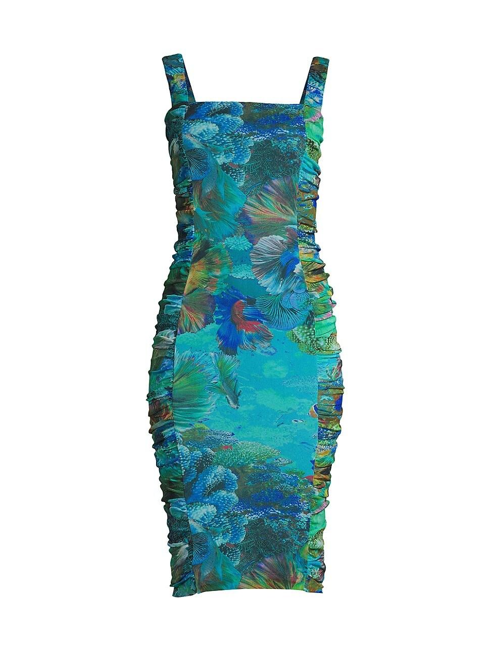 Fuzzi Sea Square-neck Midi-dress in Blue | Lyst