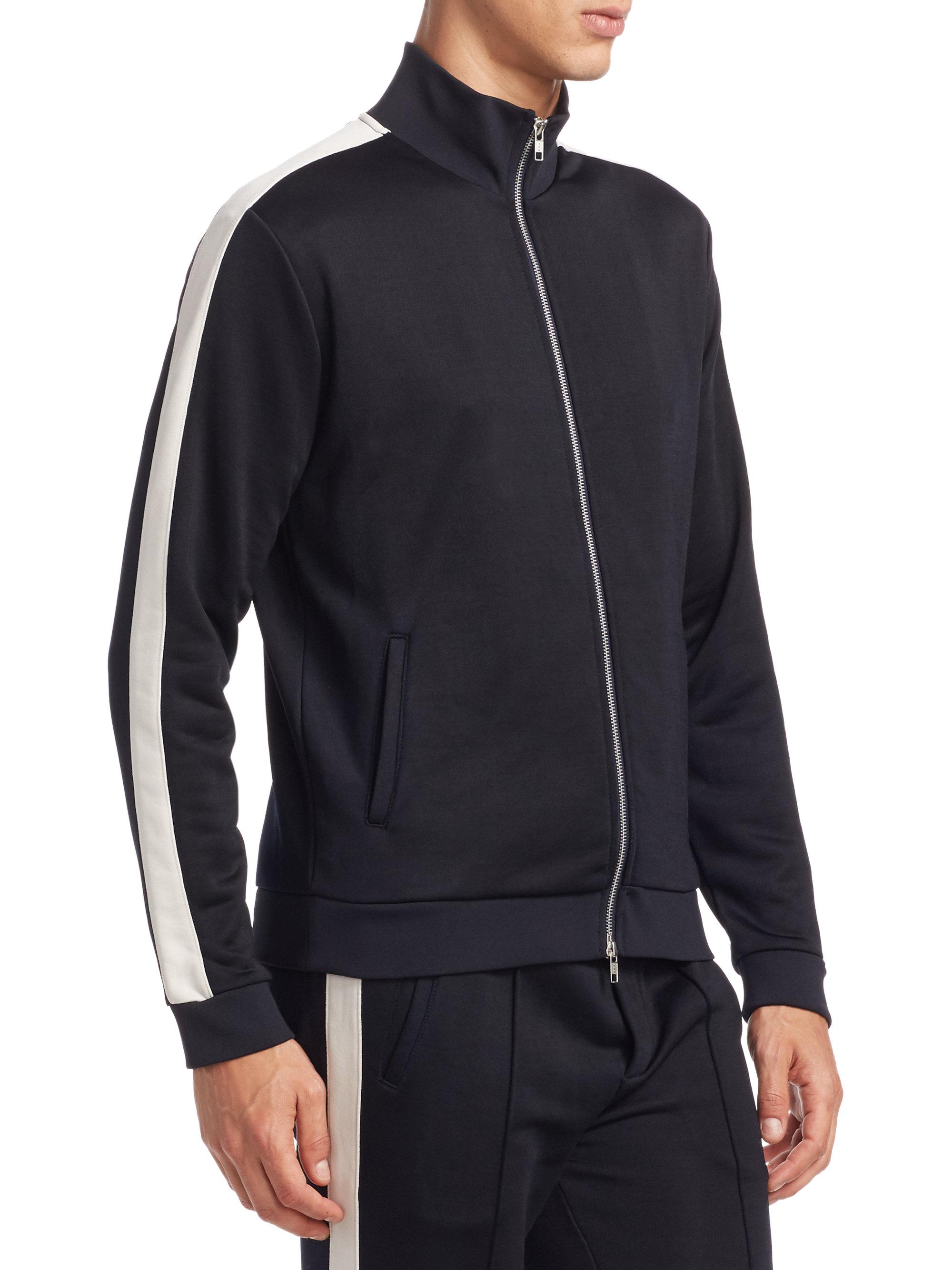 Vince Cotton Front Zip Track Jacket in Black for Men Lyst
