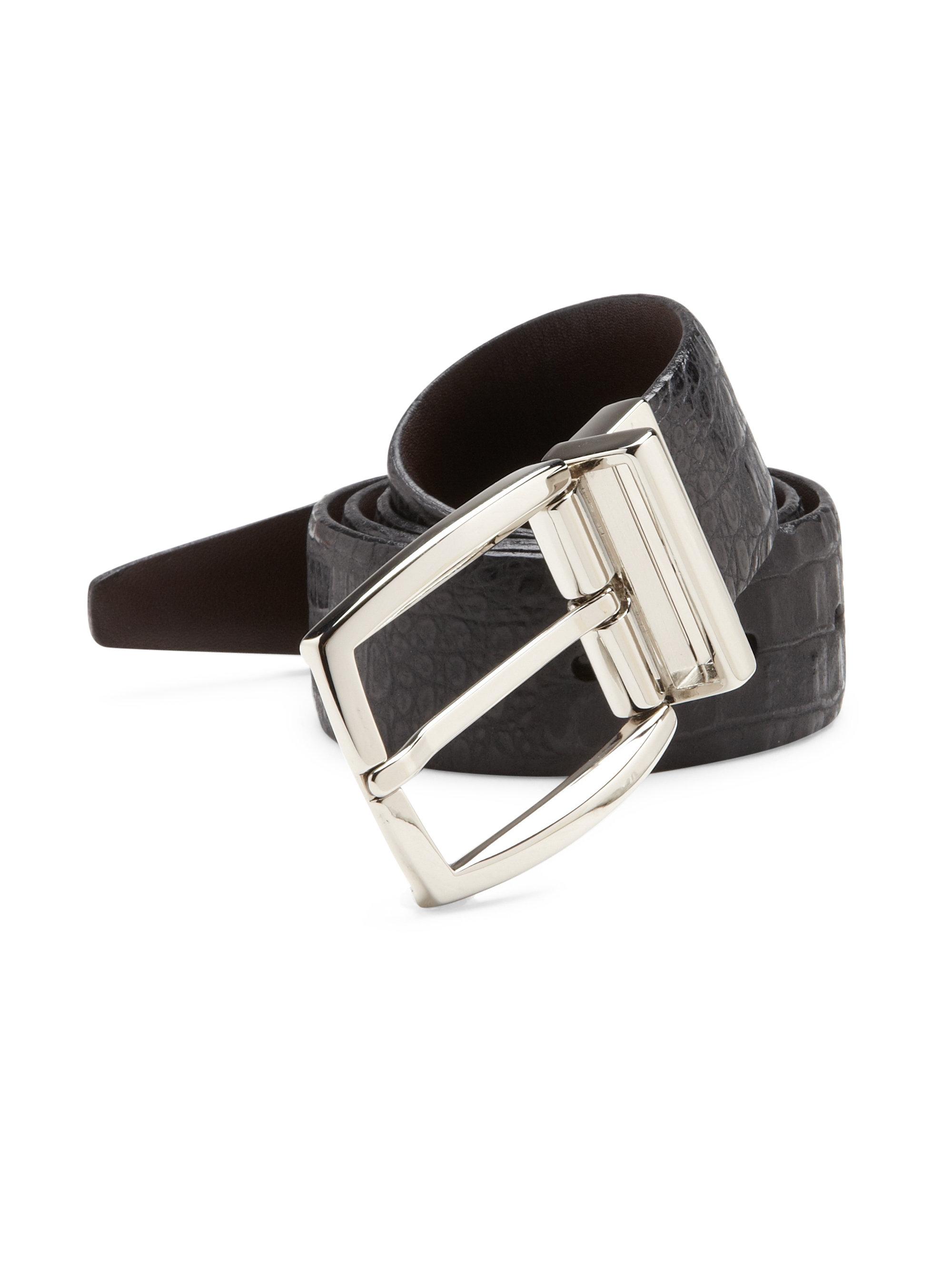 Lyst - Saks Fifth Avenue Croc-embossed Leather Belt in Black for Men