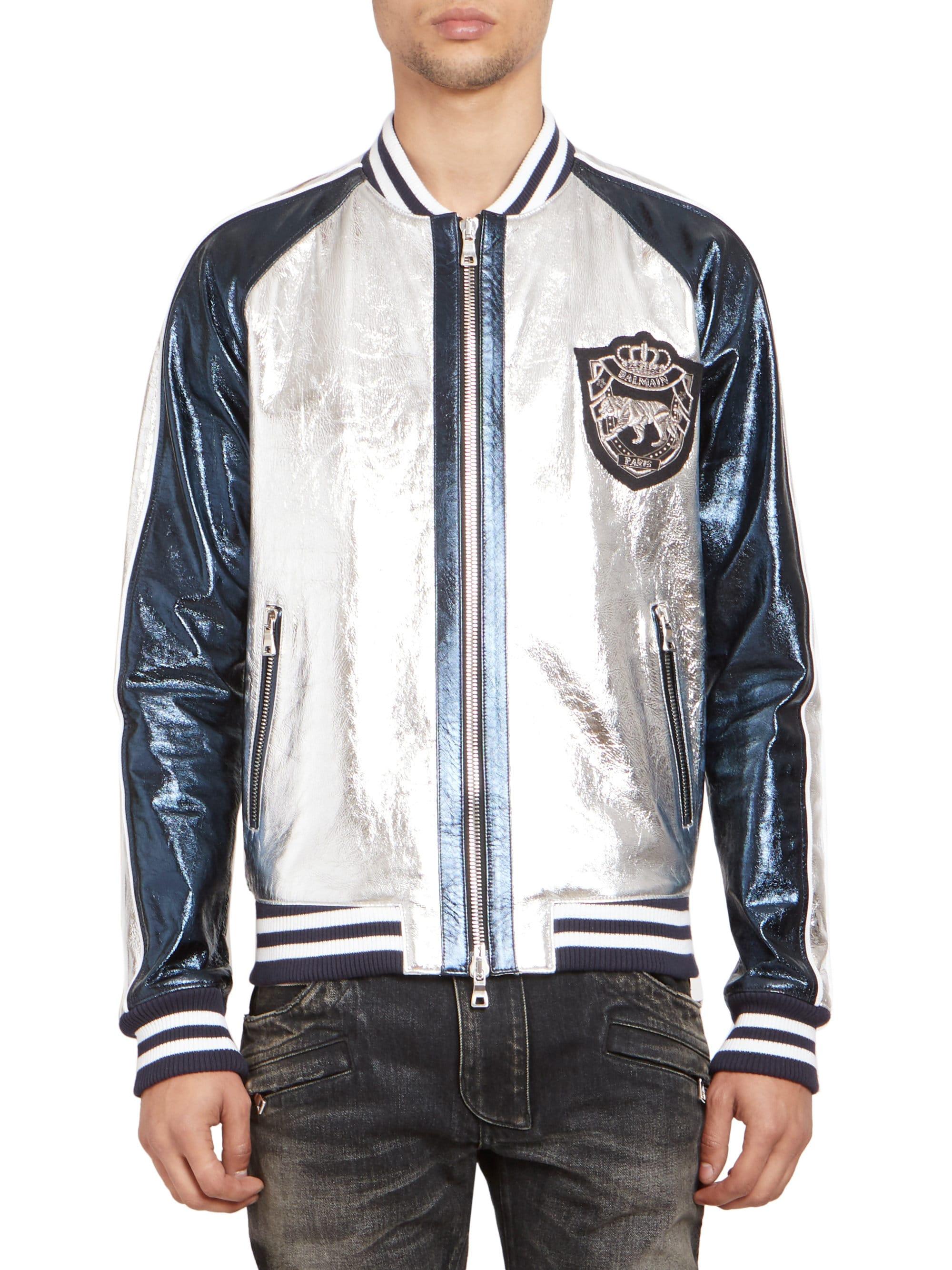 balmain leather bomber jacket