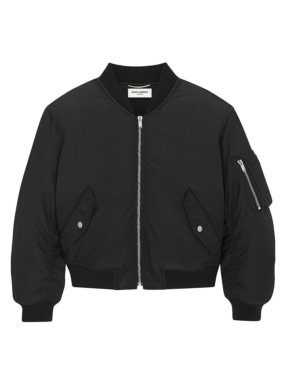 Saint Laurent Oversized Cropped Bomber Jacket In Nylon in Black | Lyst