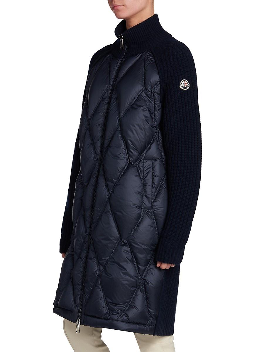 Moncler Cashmere Long Mixed Knit Quilted Down Cardigan in Navy (Blue) | Lyst