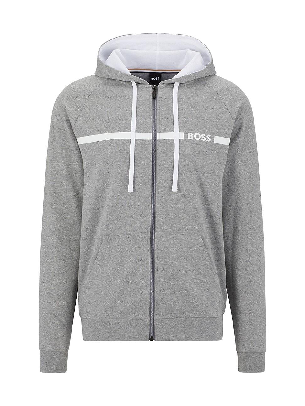 BOSS by HUGO BOSS Cotton-terry Zip-up Hoodie With Stripe And Logo in Gray  for Men | Lyst