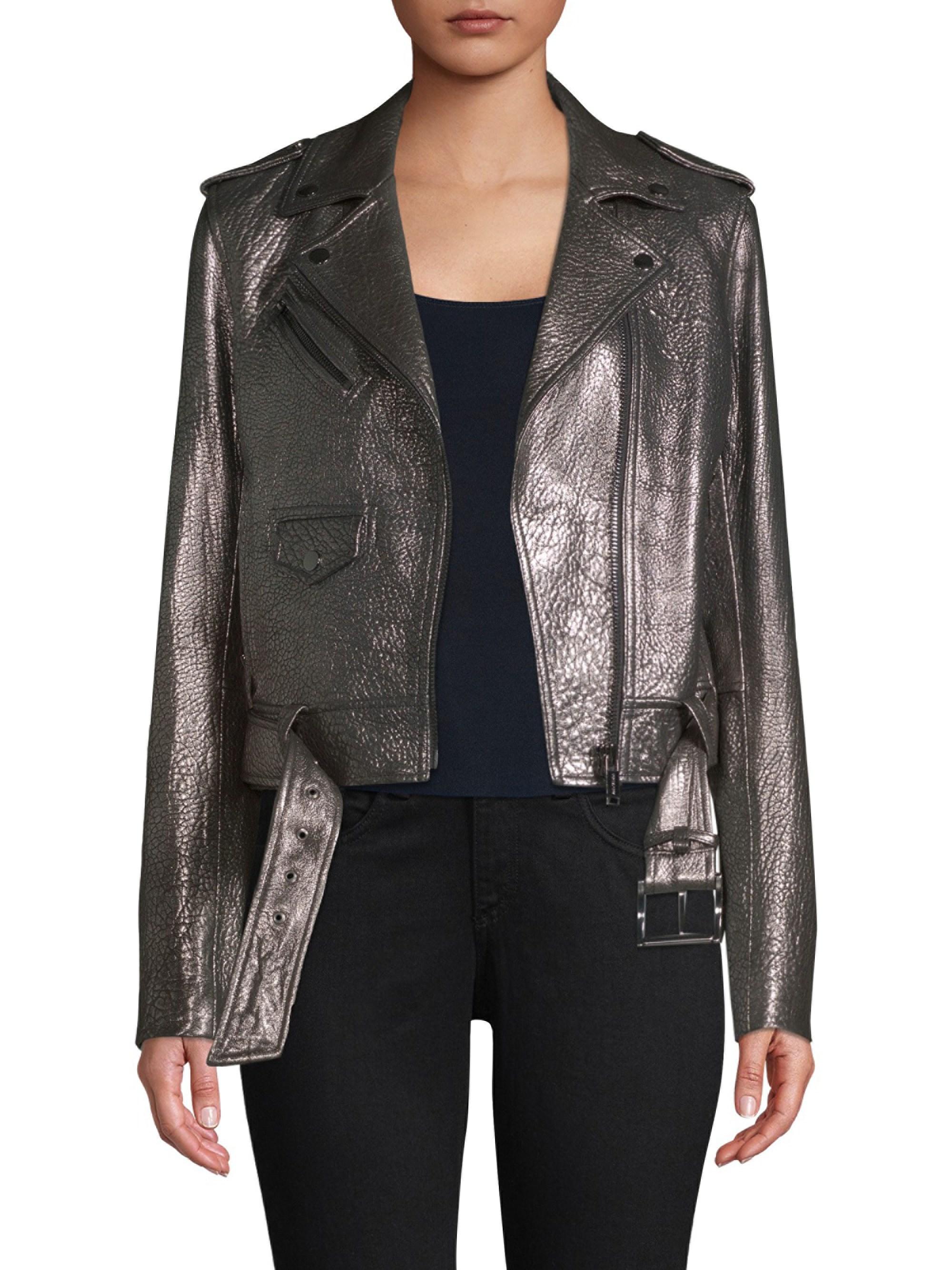 michael kors silver leather jacket
