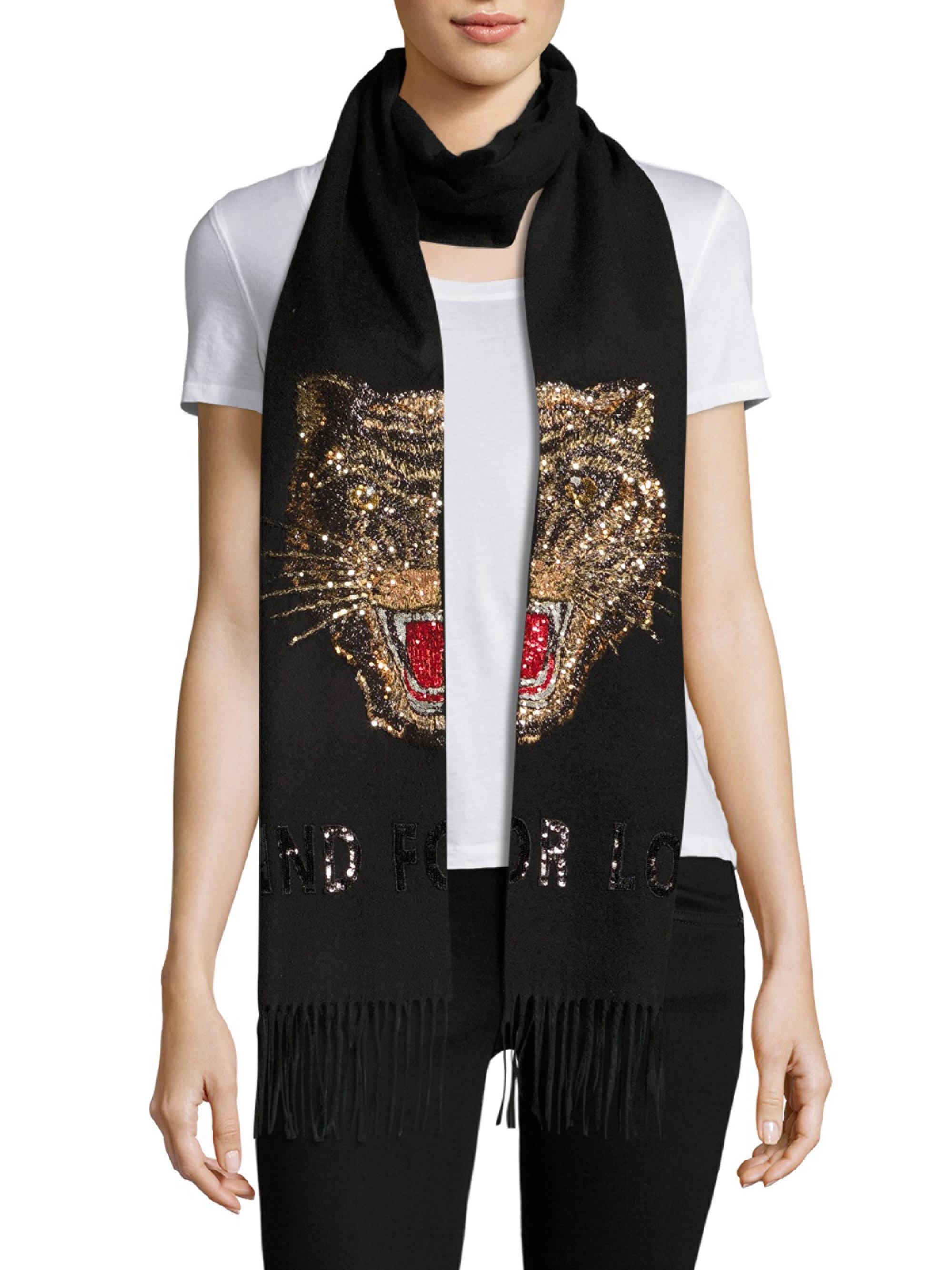Gucci Tiger Sequined Cashmere Half Scarf in Black | Lyst