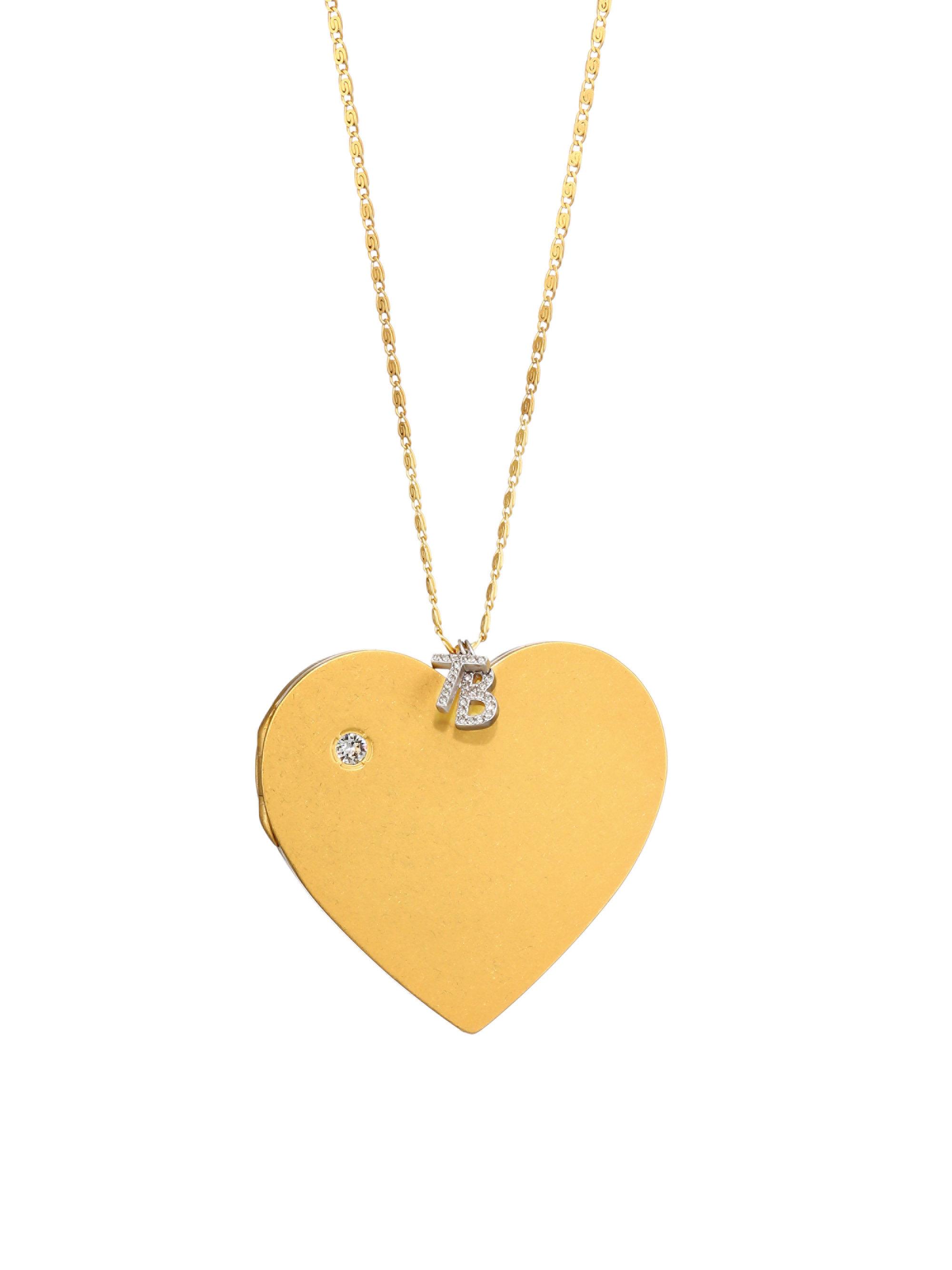 Tory Burch Heart Locket Pendant Necklace in Metallic | Lyst