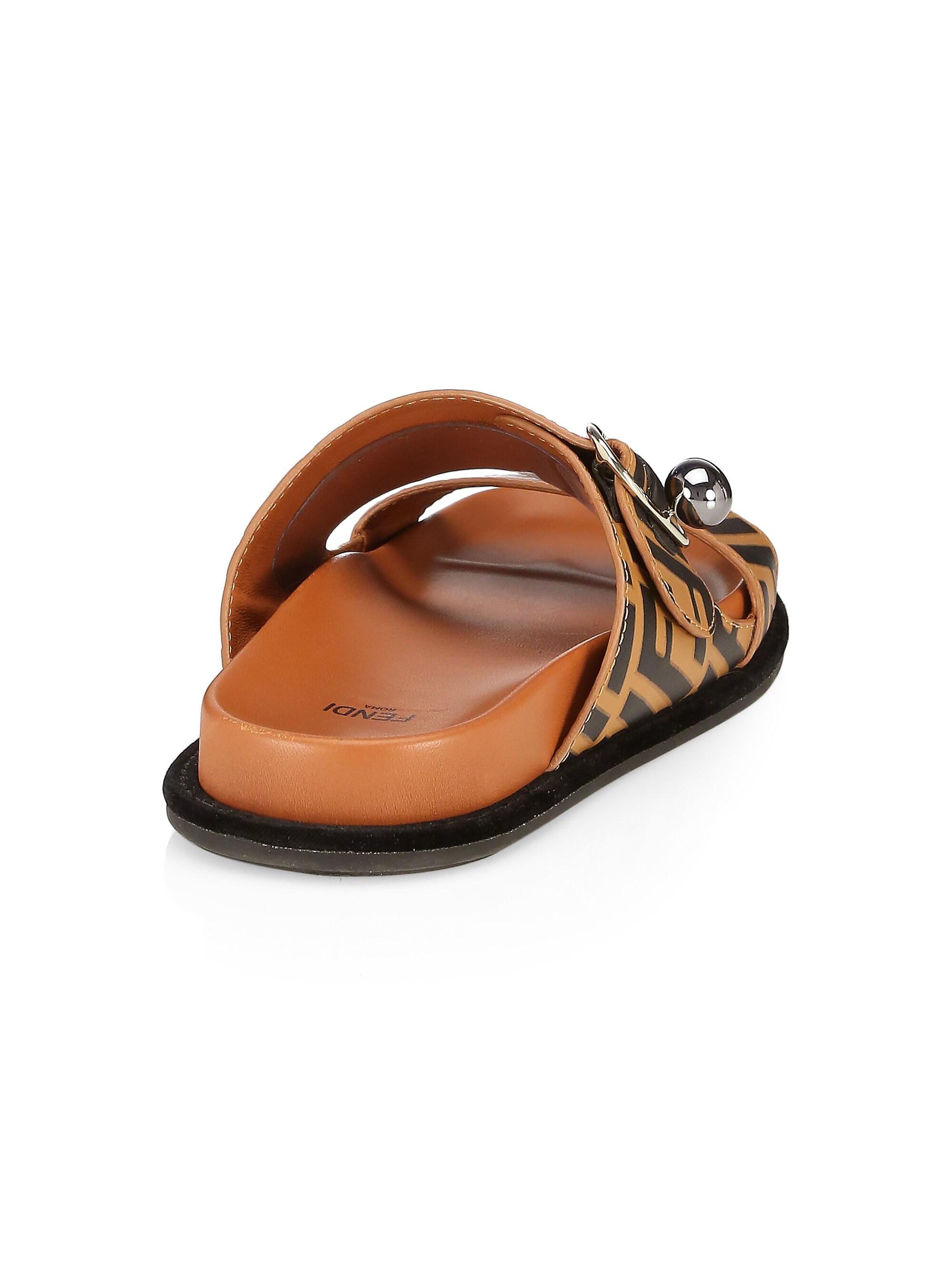 fendi promenade ff flat leather sandals