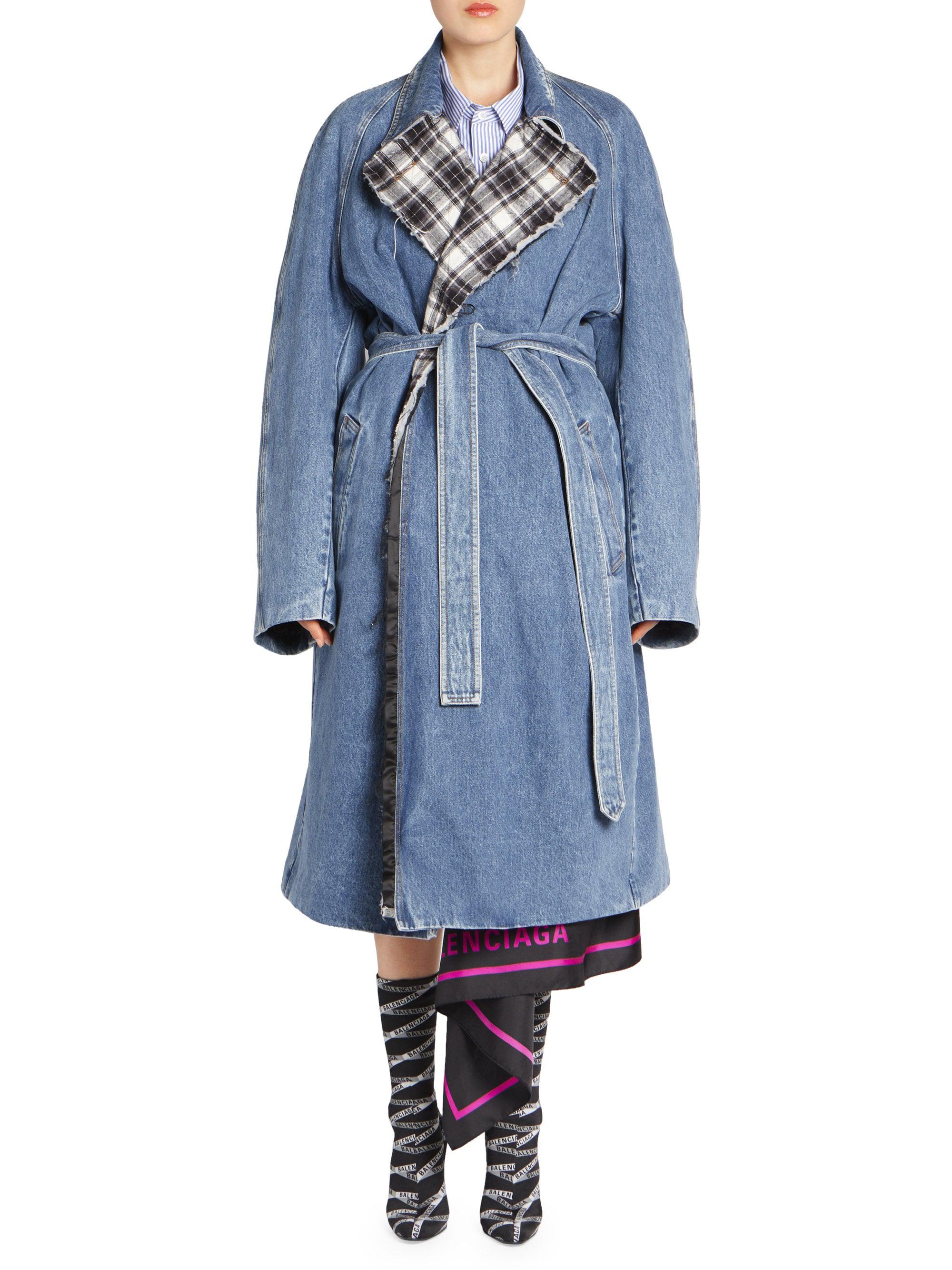 Balenciaga Padded Denim Trench Coat in Blue | Lyst