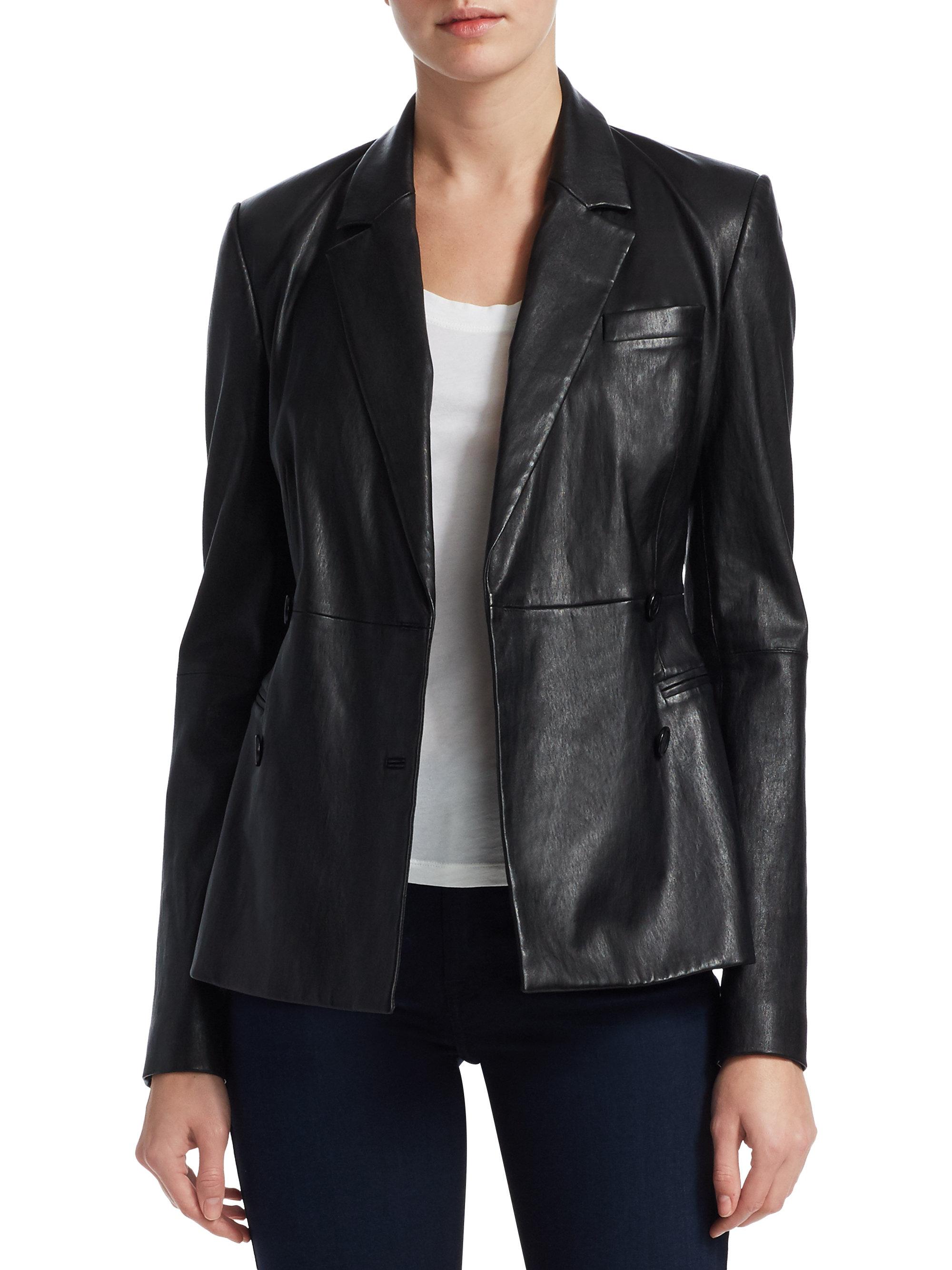 Theory Bristol Double-breasted Leather Blazer in Black - Lyst