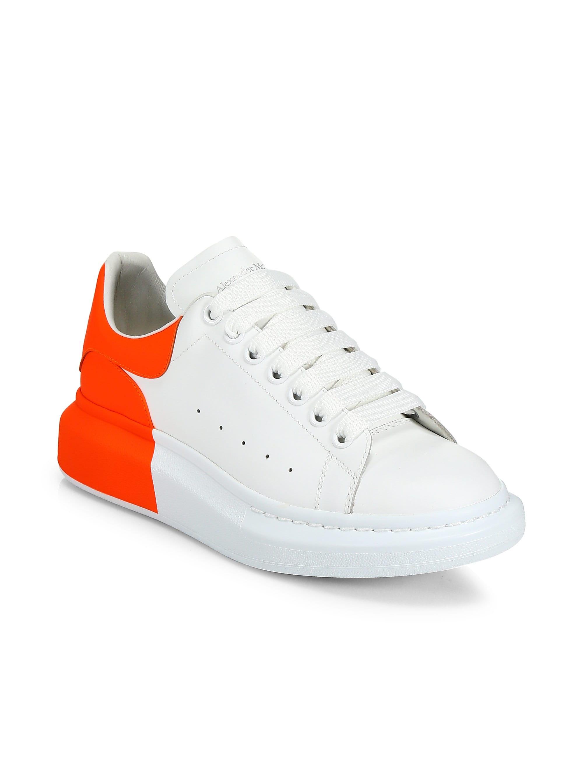 Alexander McQueen Leather Men's Neon Back Platform Sneakers - White for Men  - Lyst