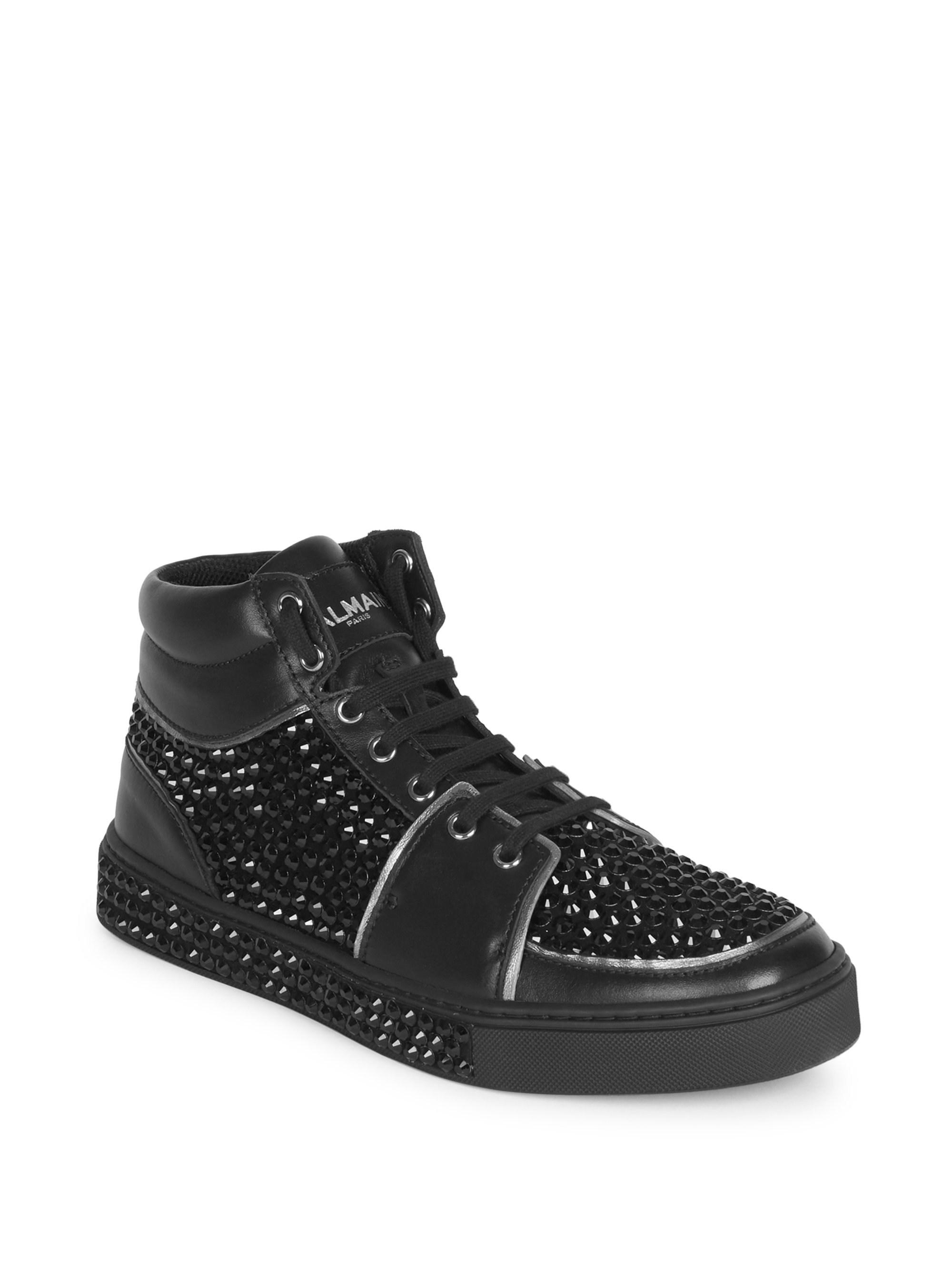Elevated Edge: Balmain High Top Sneakers Adorned with Studs