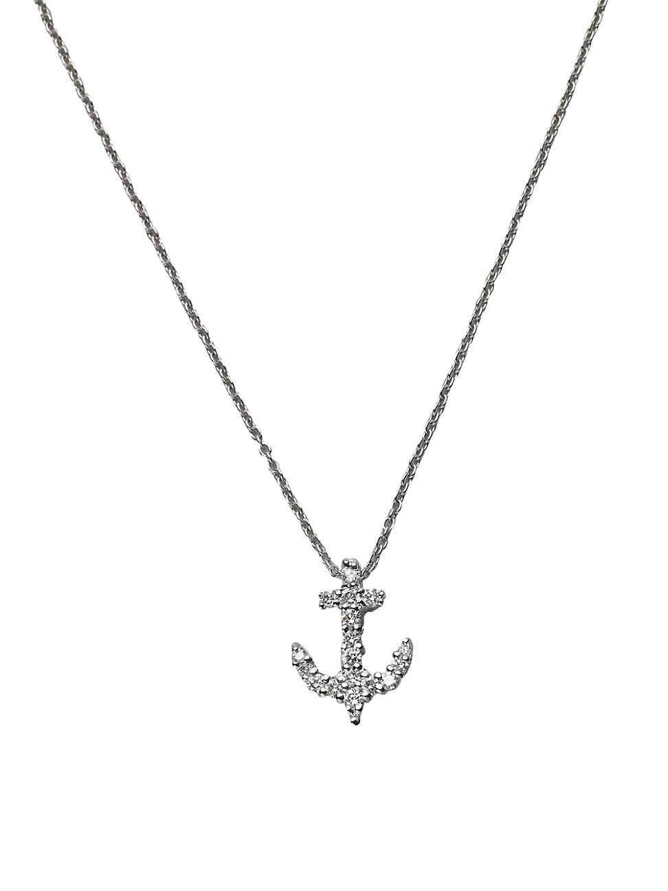 Roberto Coin Tiny Treasures 18k White Gold & Diamond Anchor Pendant