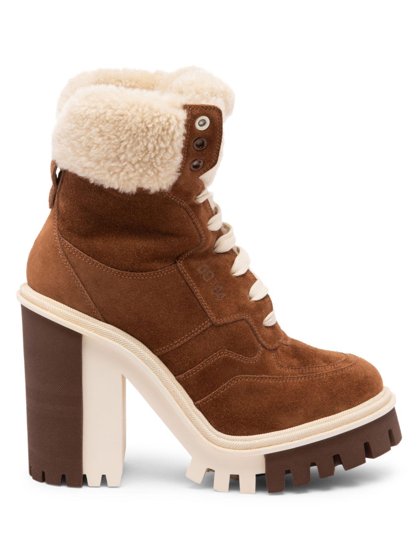 Dolce & Gabbana Suede Split-grain Leather Trekking Boots With Shearling ...