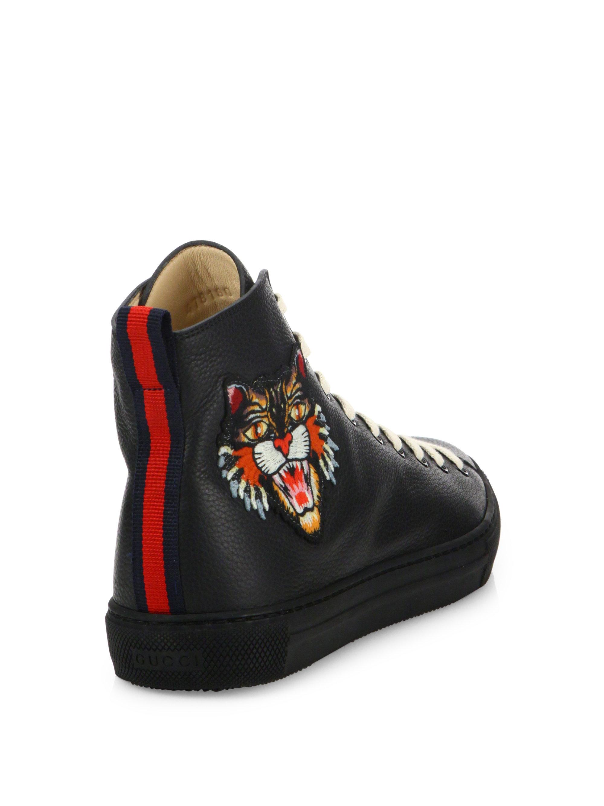 Gucci Major Tiger Ufo Embroidered Leather High-top Sneakers in Black - Lyst