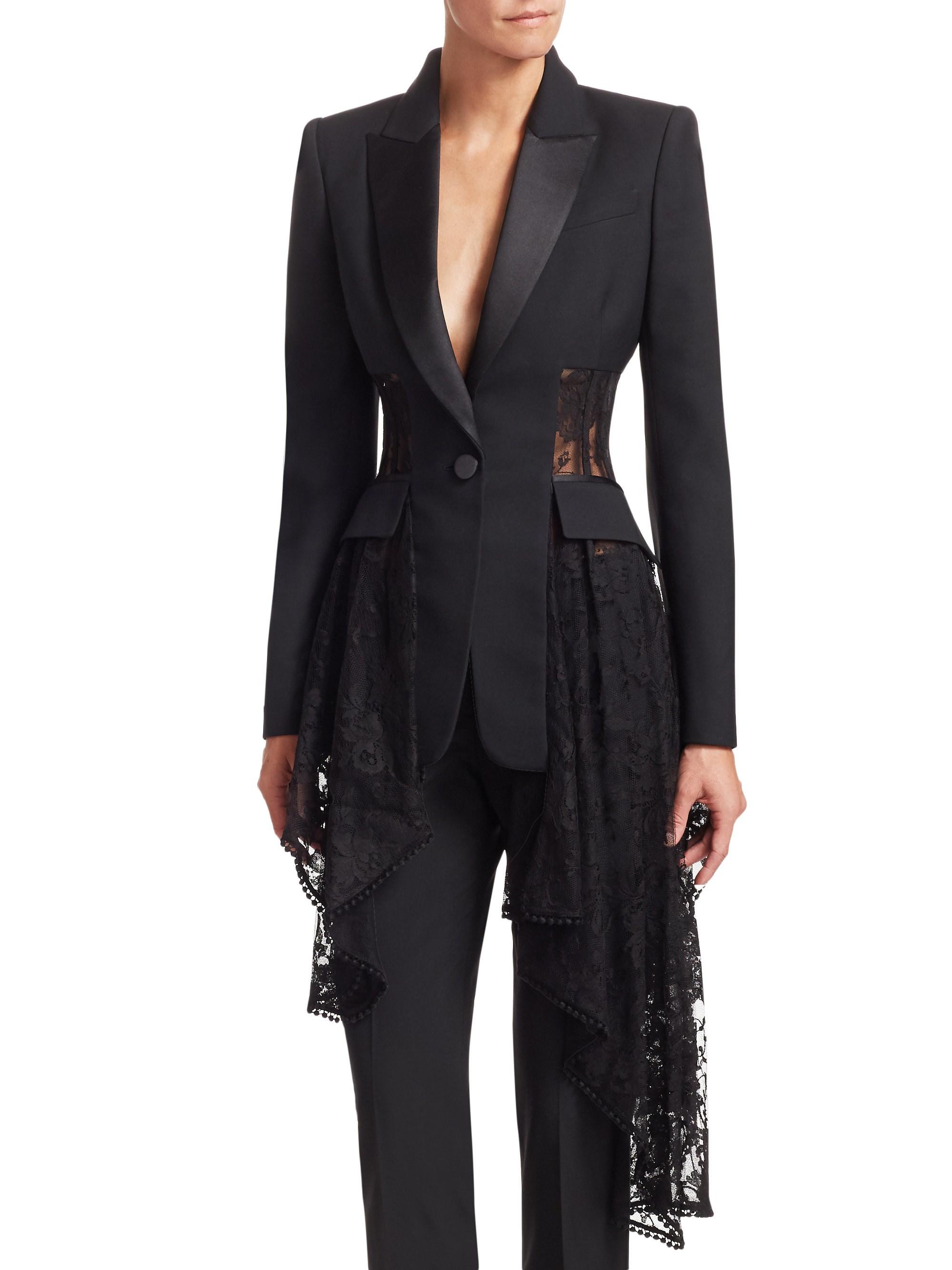 Alexander McQueen Lace Drape Corset Jacket in Black | Lyst