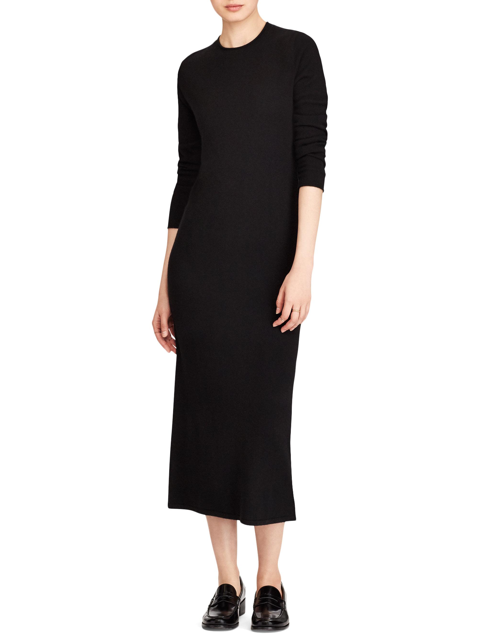 Polo Ralph Lauren Long Cashmere Dress in Black - Lyst