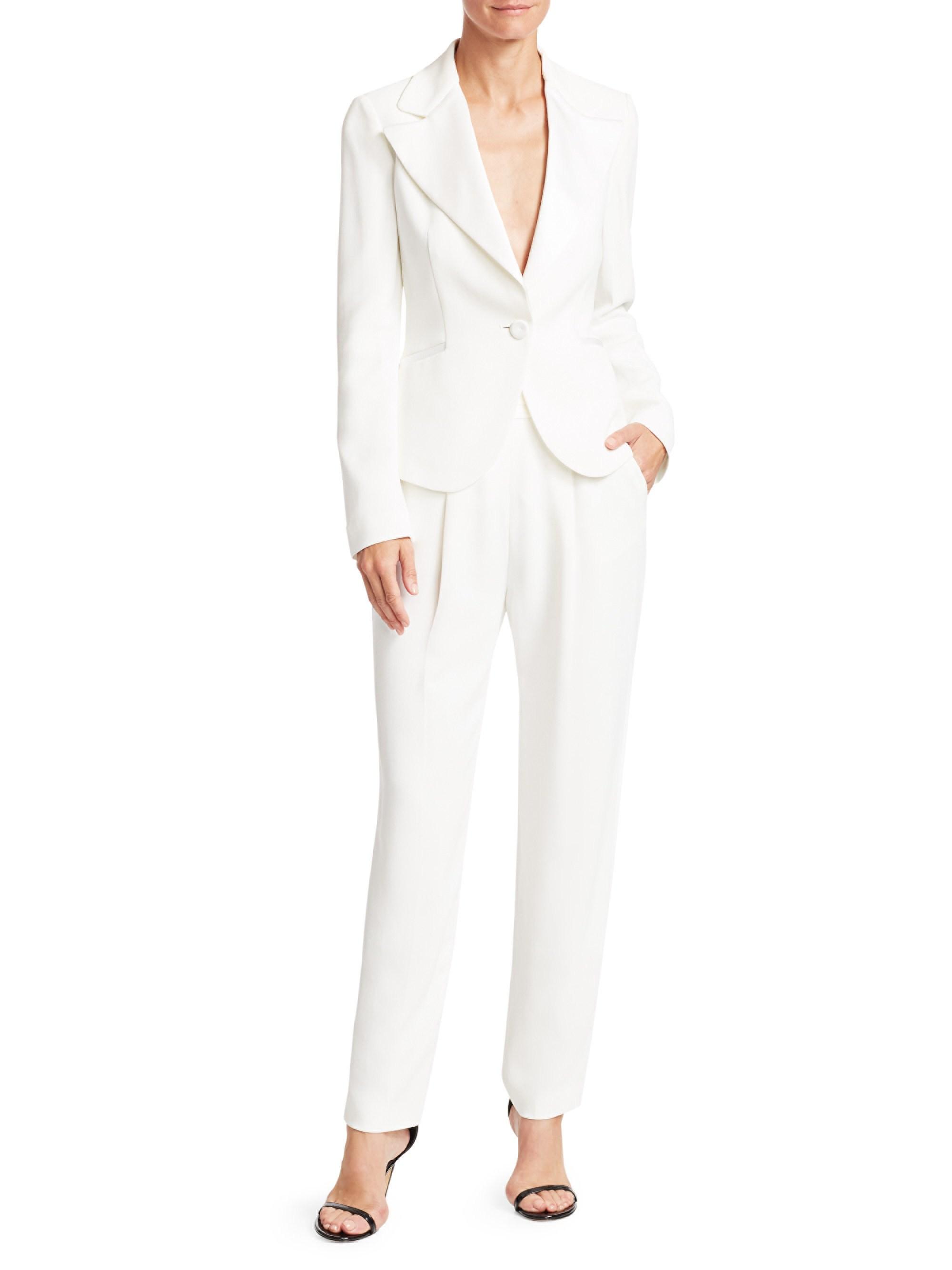Emporio Armani Silk Cady Straight Pants in White - Lyst