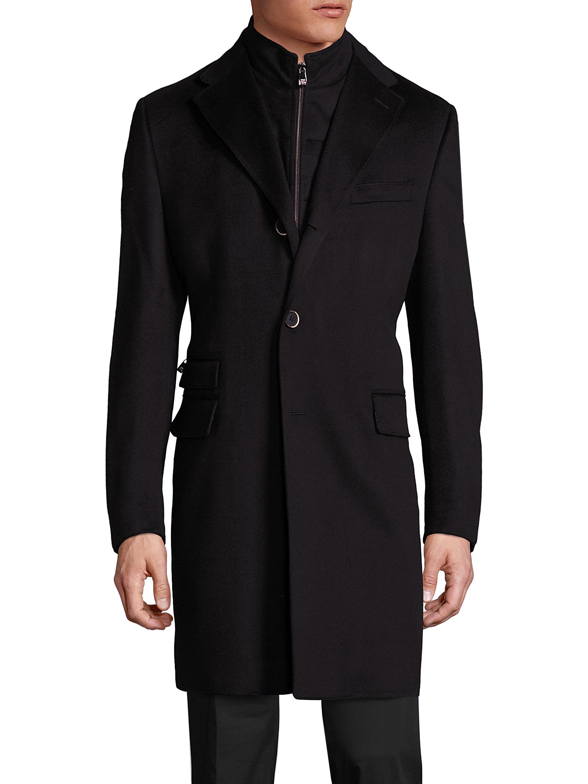 Corneliani Virgin Wool Long Coat in Black for Men - Lyst