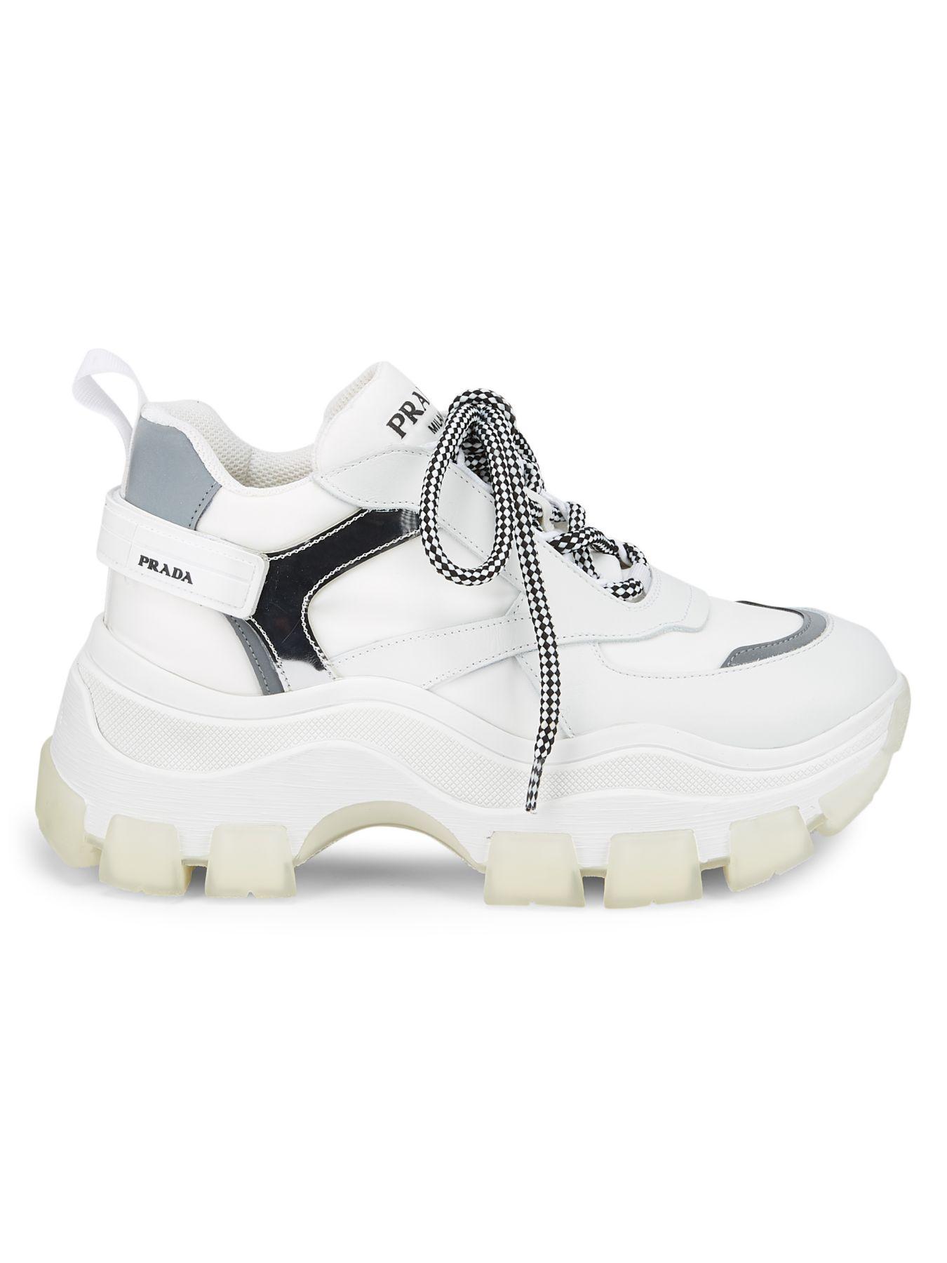 white and grey prada sneakers