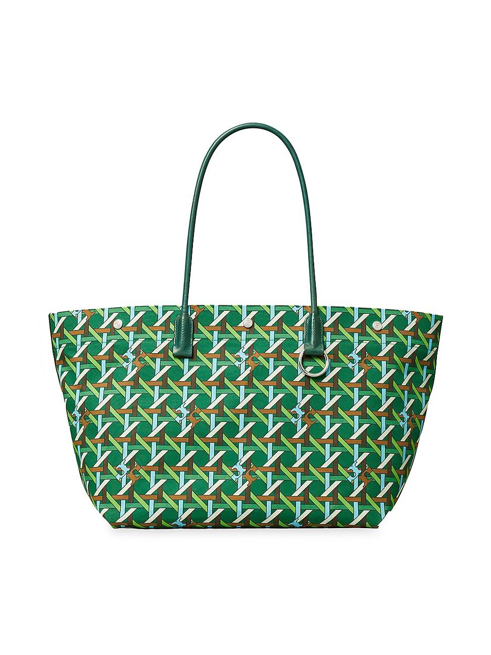 Tory Burch Basketweave Canvas Tote in Green | Lyst
