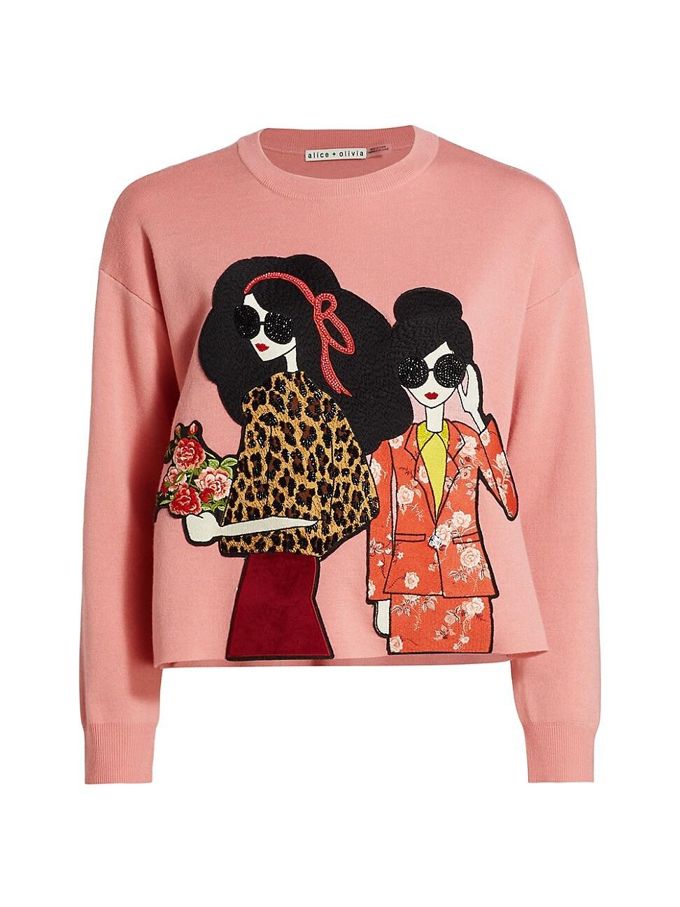 Alice + Olivia Gleeson Bead-embellished Graphic Sweater in Pink | Lyst