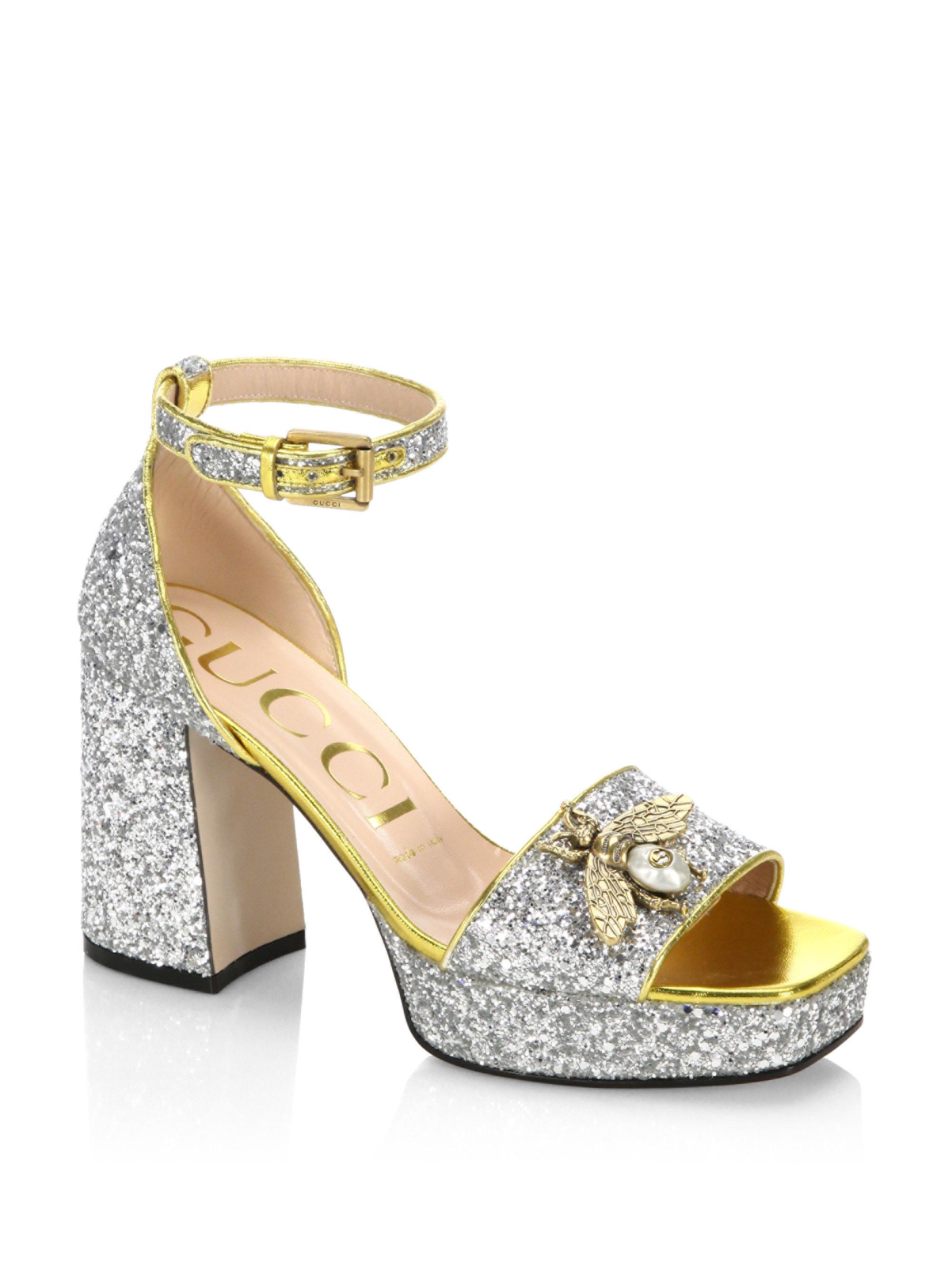 Gucci Soko Glitter Sandals in Metallic | Lyst