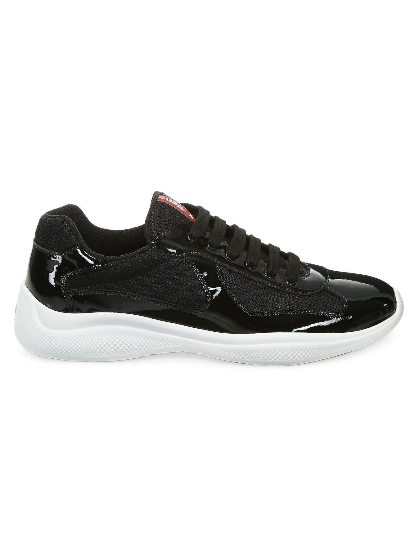 Prada America's Cup Patent Leather & Technical Fabric Sneakers in Black