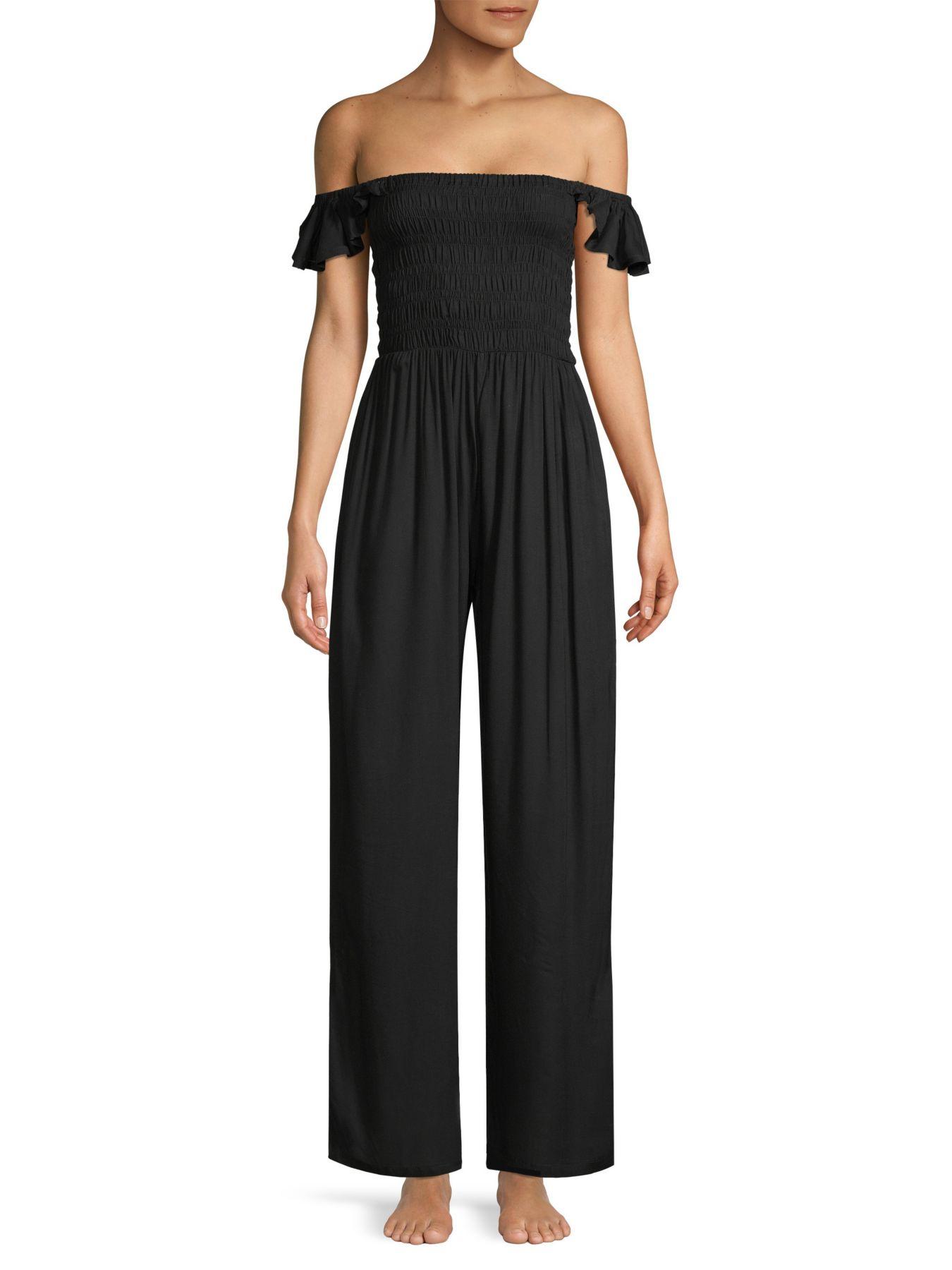 off the shoulder smocked jumpsuit