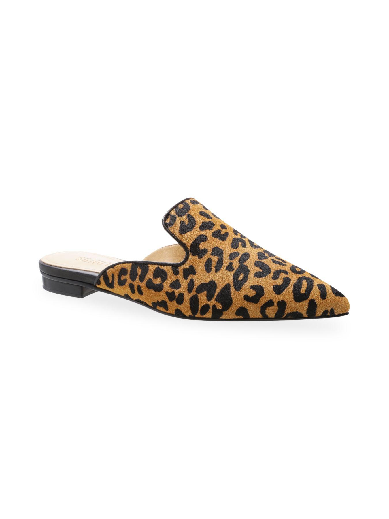 leopard print calf hair mules