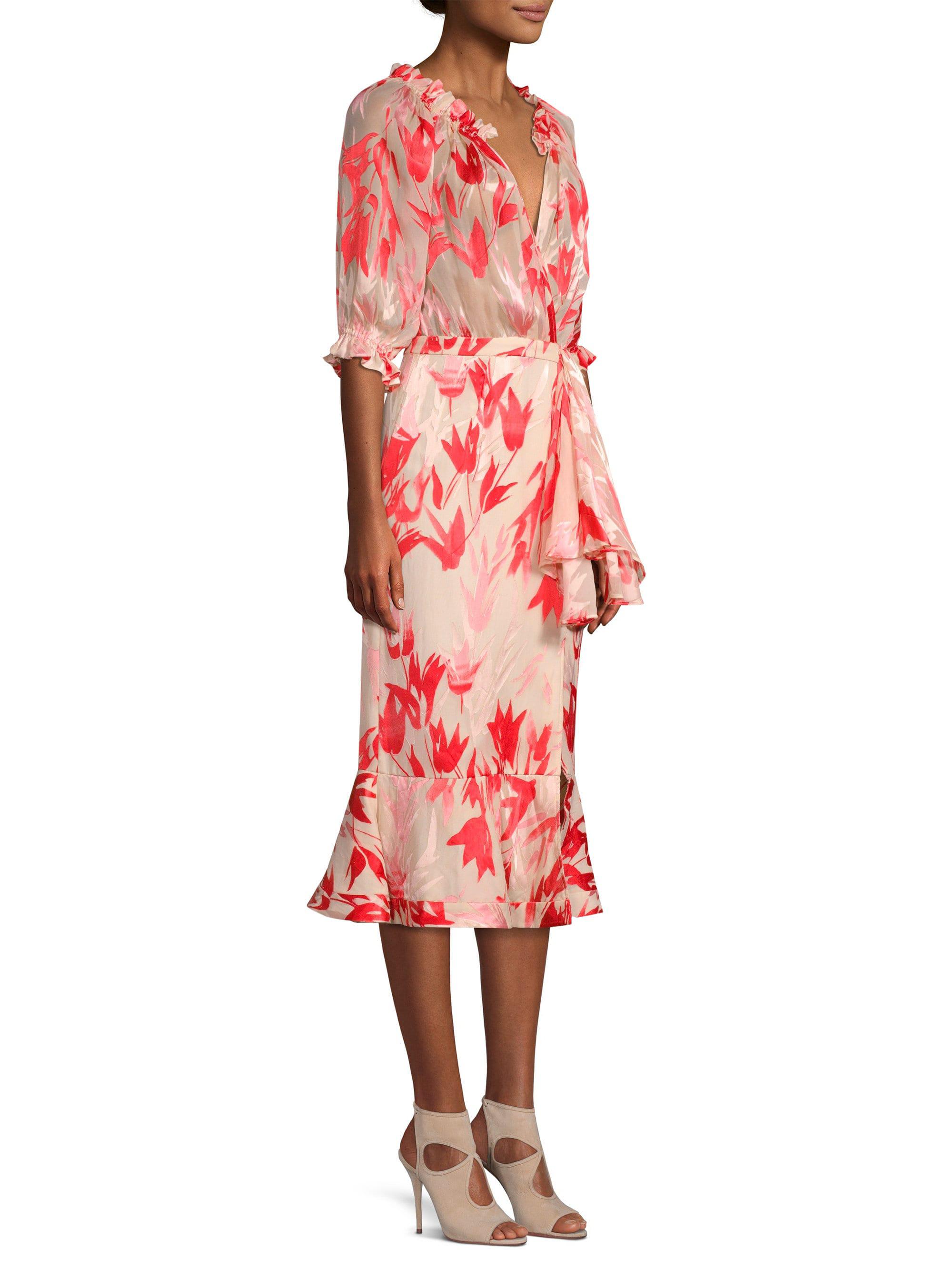 Saloni Olivia Floral Silk Midi Dress | Lyst