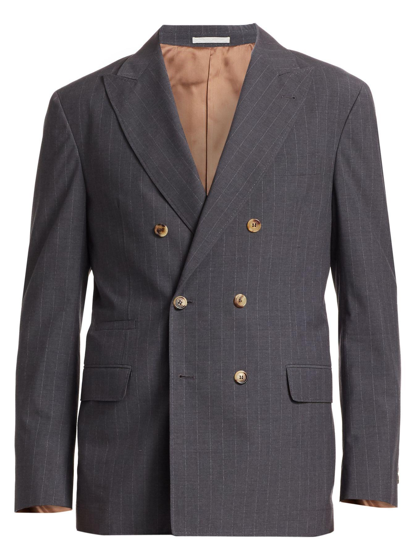 Brunello Cucinelli Wool Double Breasted Pinstripe Sport Coat in Dark ...