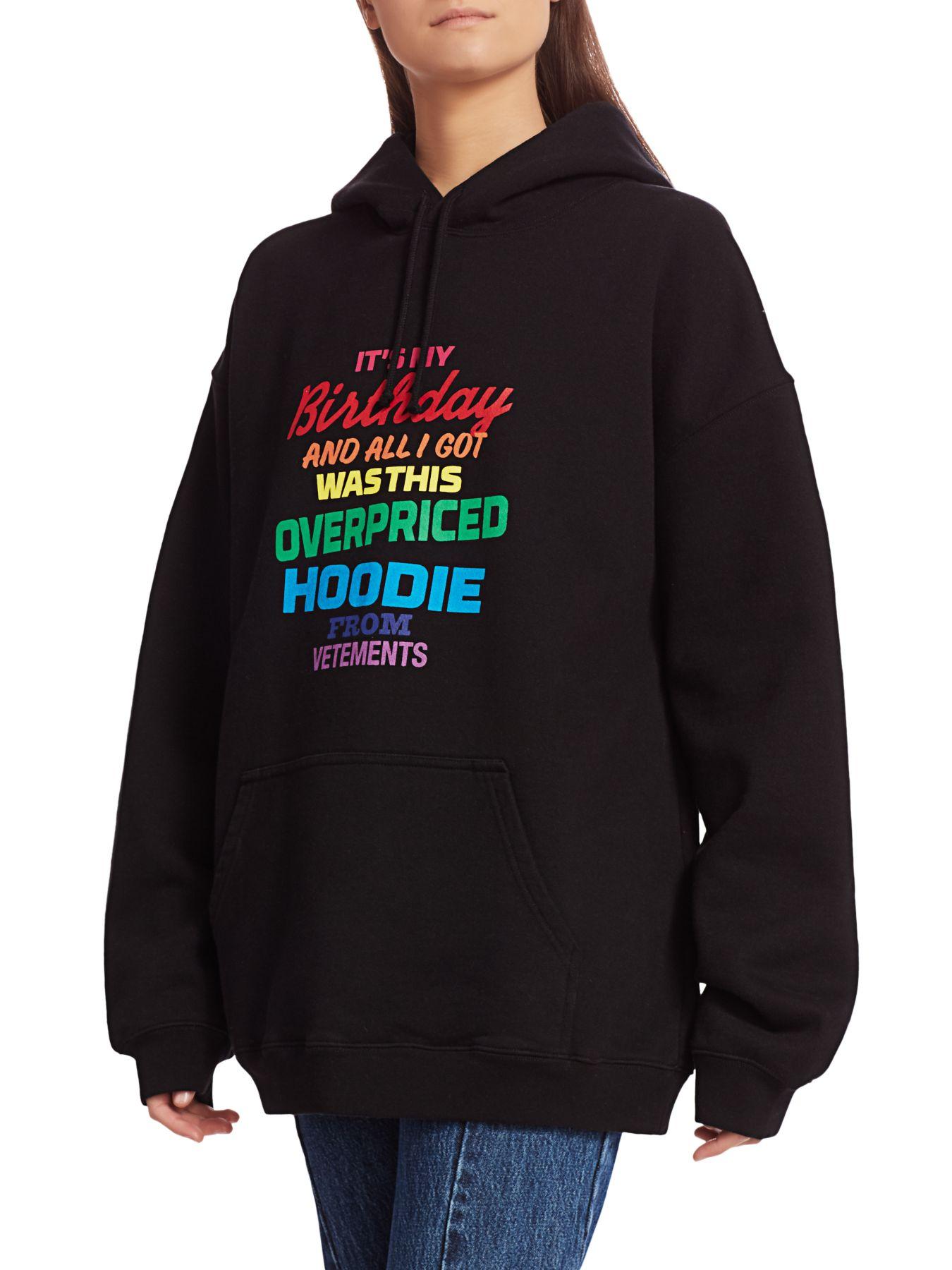 Vetements Cotton Overpriced Birthday Hoodie in Black - Lyst