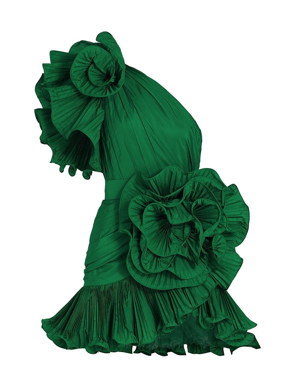 Elie Saab Ruffled Oneshoulder Minidress in Green Lyst