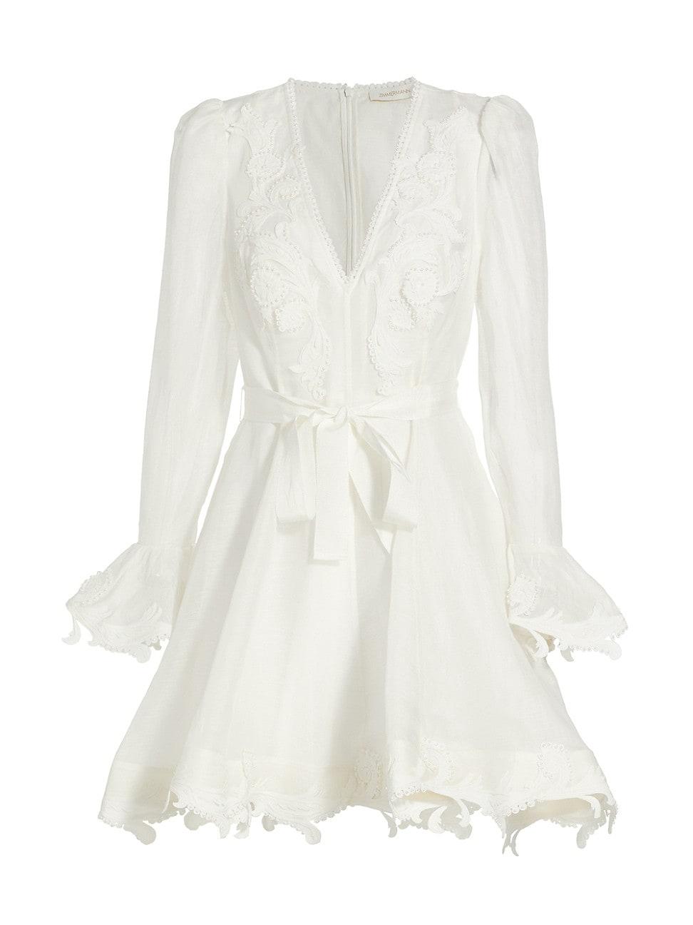 Zimmermann Wonderland Belted Appliqué Minidress in White | Lyst