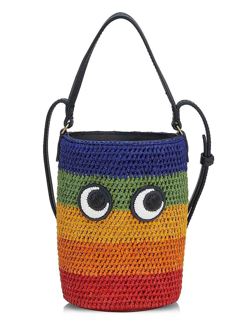 Anya Hindmarch Eyes Rainbow Raffia Bucket Bag in Blue Lyst