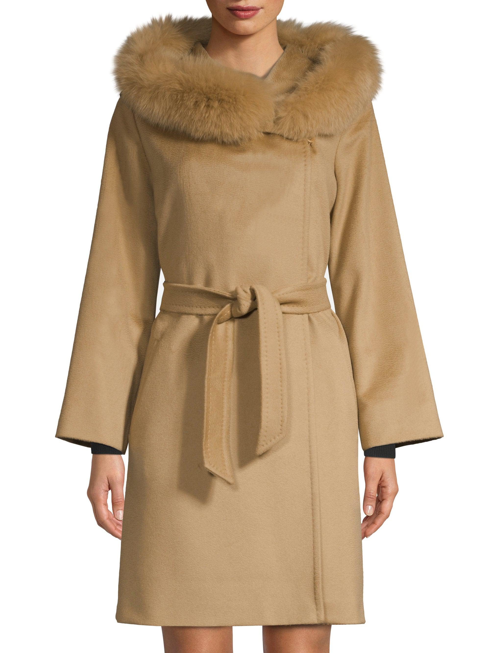 Weekend By Maxmara Mango Fox Fur Trim Wool Short Coat In Camel Natural Lyst