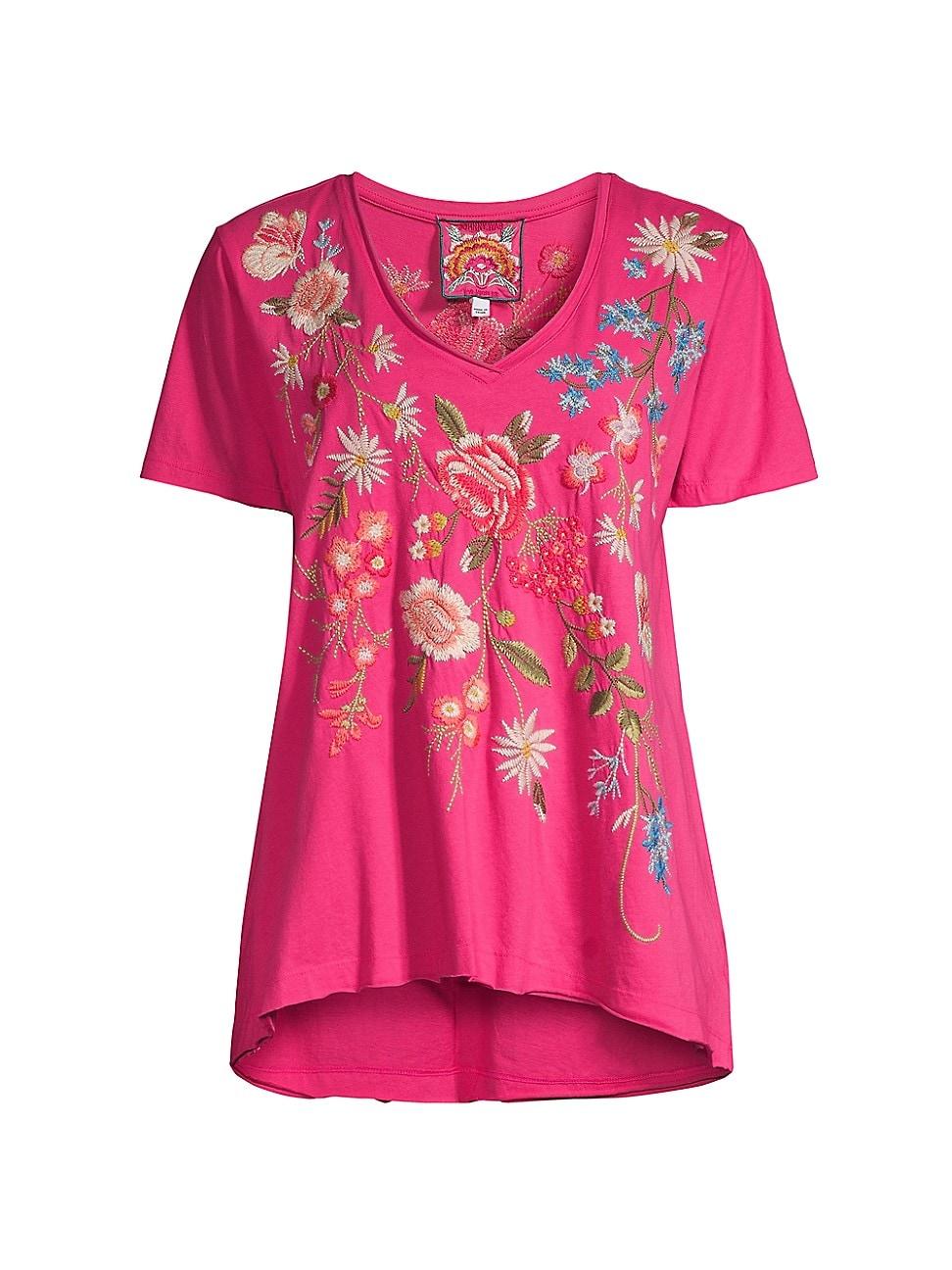 Johnny Was Catalina Floral Embroidered Cotton Jersey Tshirt in Pink Lyst