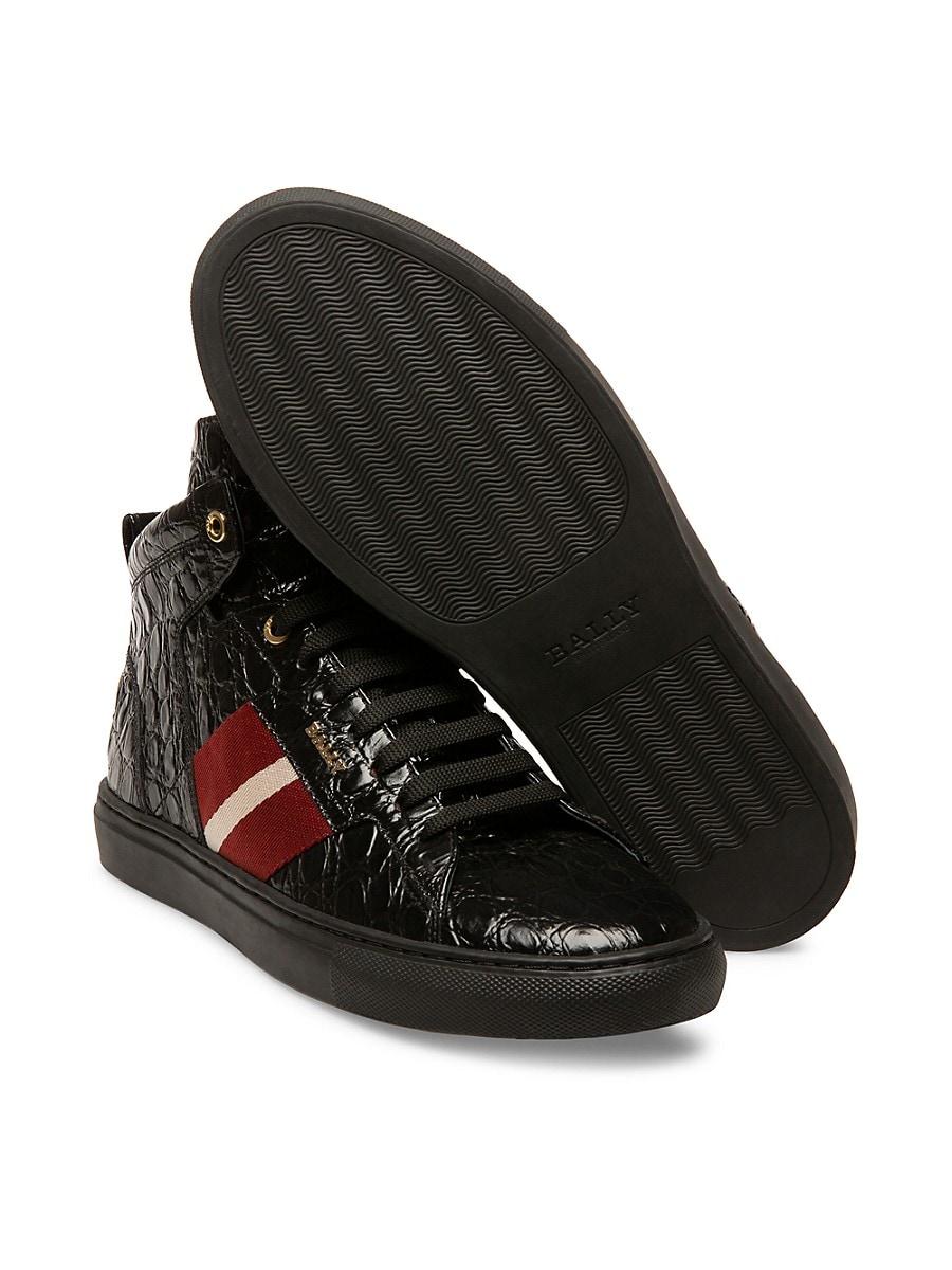 Bally Stripe Crocodile-embossed Leather Mid-top Sneakers in Black for Men -  Lyst