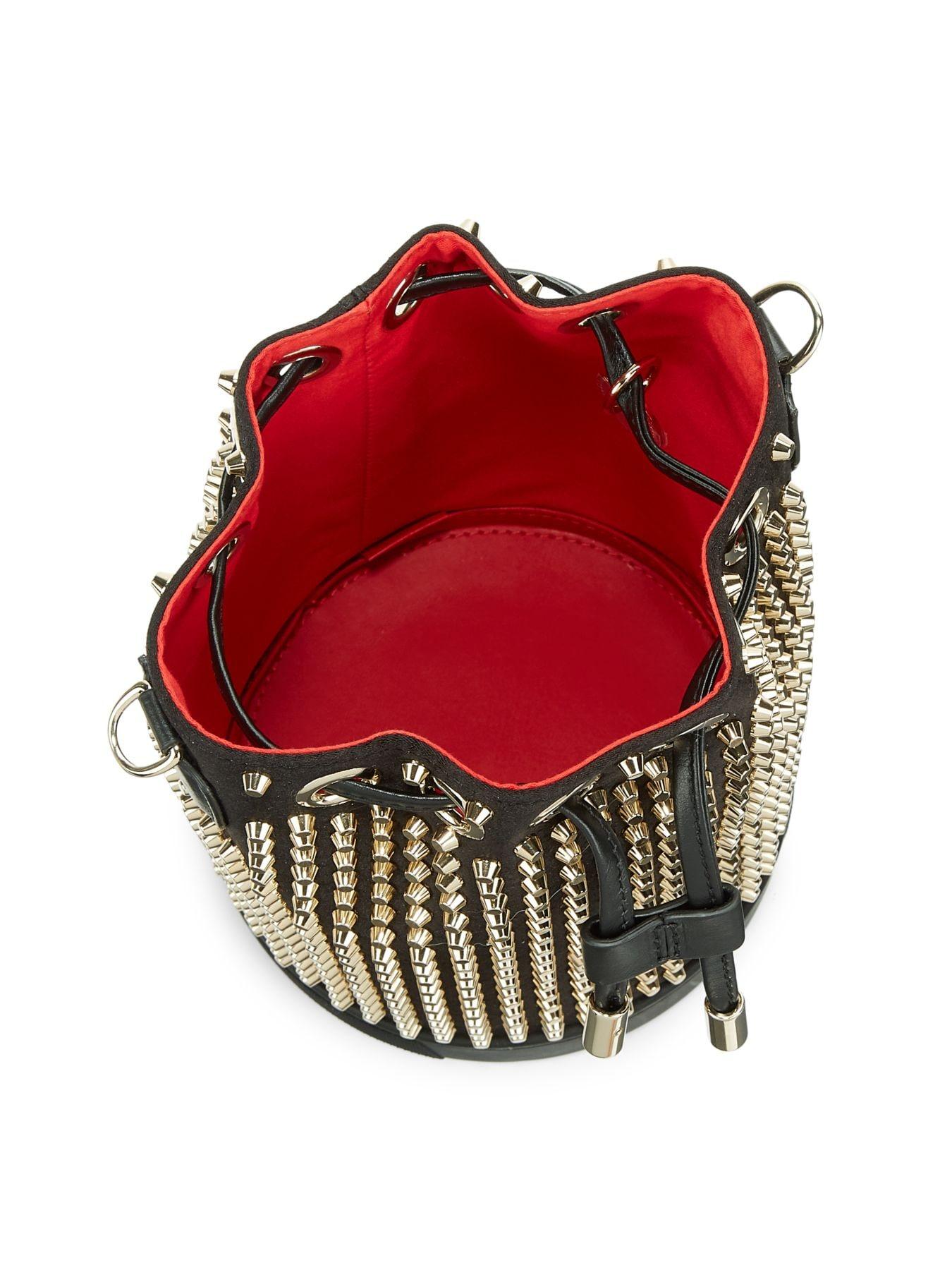 Christian Louboutin Marie Jane Studded Leather Bucket Bag in Black 