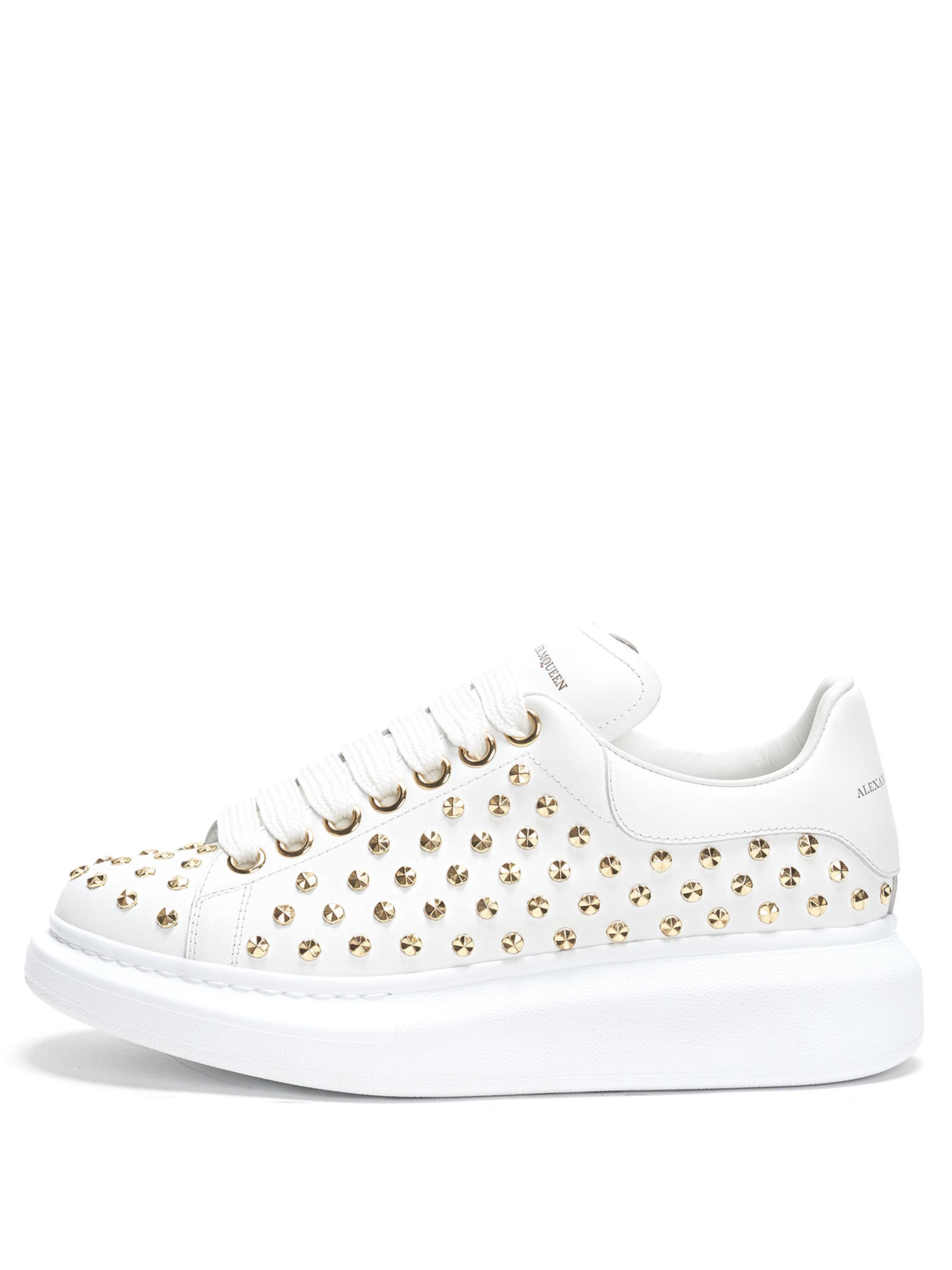 Alexander McQueen Spike-studded Leather Platform Sneakers in White 